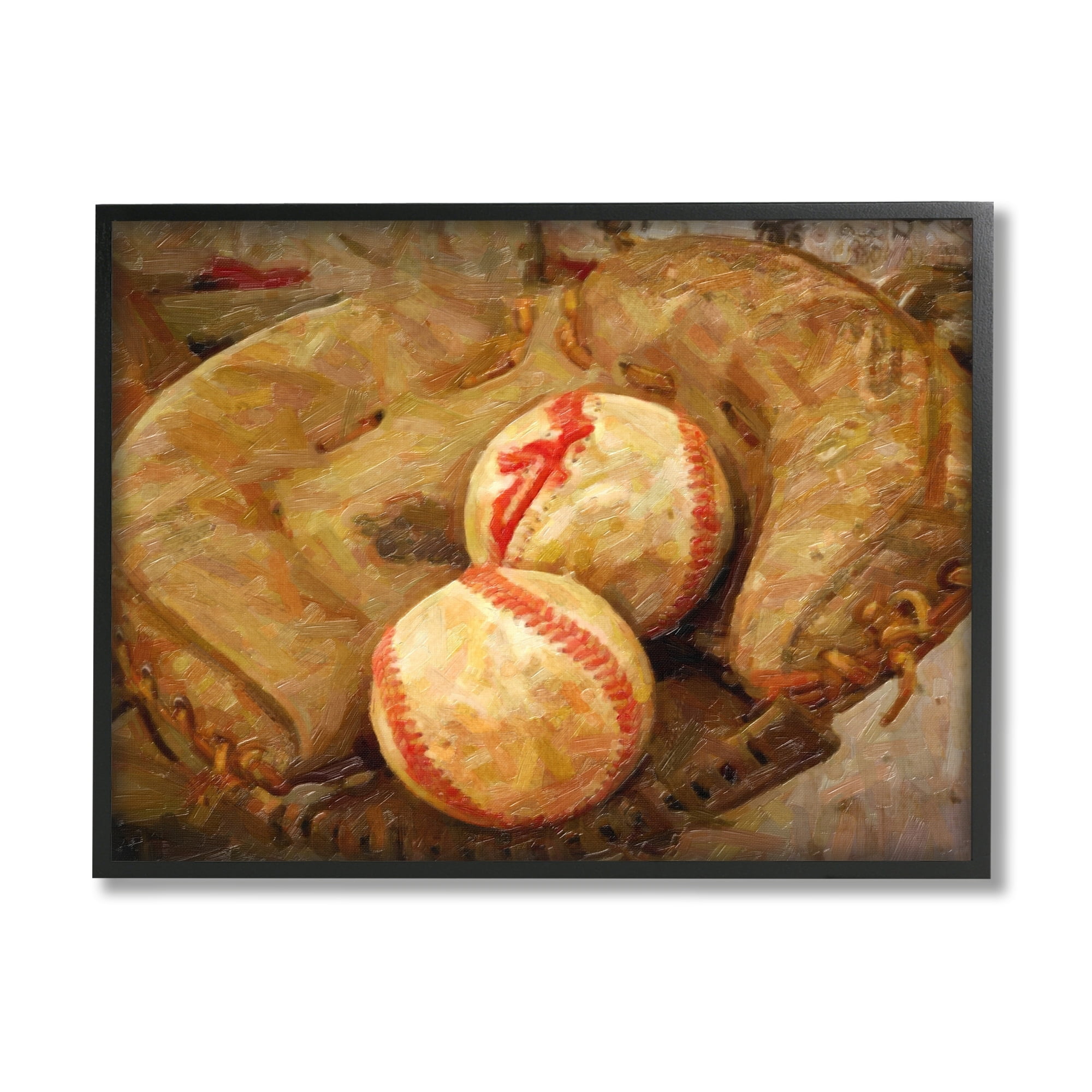 Stupell Industries Detailed Baseball Glove Mitt Holding Sports Balls Painting Black Framed Art Print Wall Art, Design by Graffitee Studios