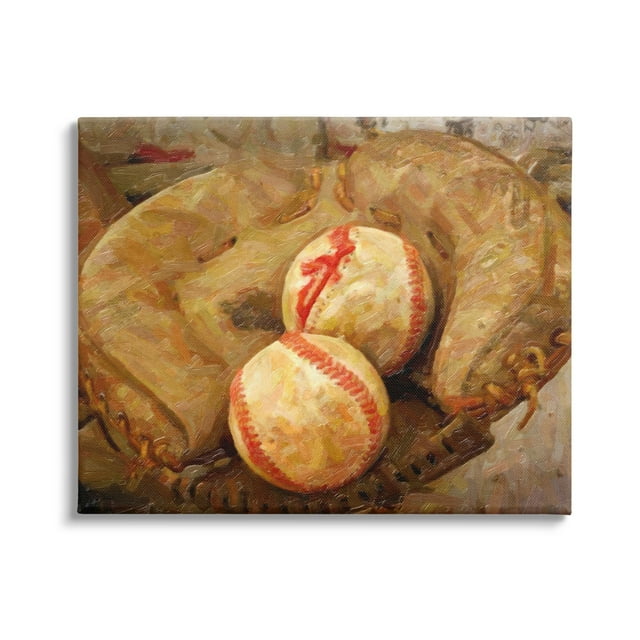 Stupell Industries Detailed Baseball Glove Mitt Holding Sports Balls Painting Gallery Wrapped Canvas Print Wall Art, Design by Graffitee Studios