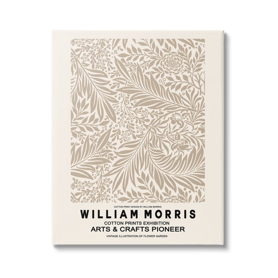 Stupell Industries Detailed Beige Botanical Leaves William Morris Text Canvas Wall Art, 36 x 48, Design by Ros Ruseva