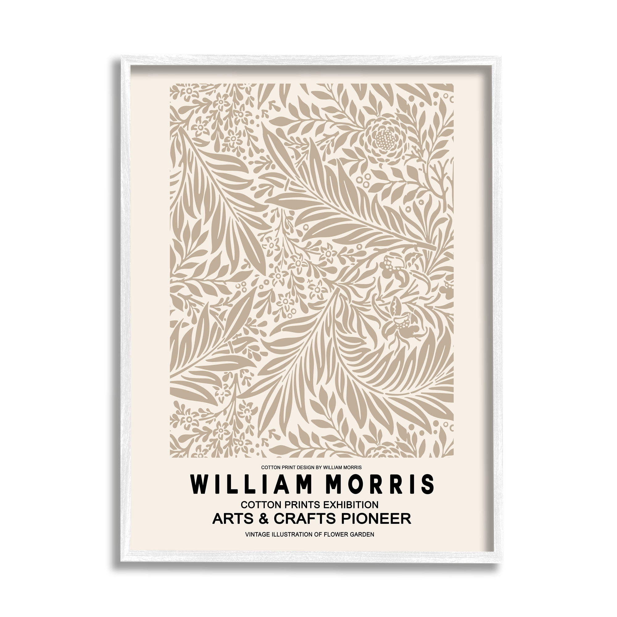 Stupell Industries Detailed Beige Botanical Leaves William Morris Text Framed Wall Art, 11 x 14, Design by Ros Ruseva