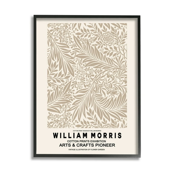 Stupell Industries Detailed Beige Botanical Leaves William Morris Text Framed Wall Art, 24 x 30, Design by Ros Ruseva