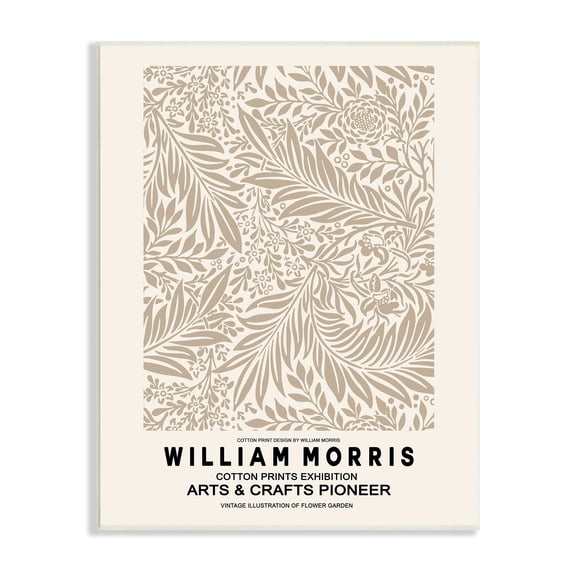 Stupell Industries Detailed Beige Botanical Leaves William Morris Text Wood Wall Art, 10 x 15, Design by Ros Ruseva