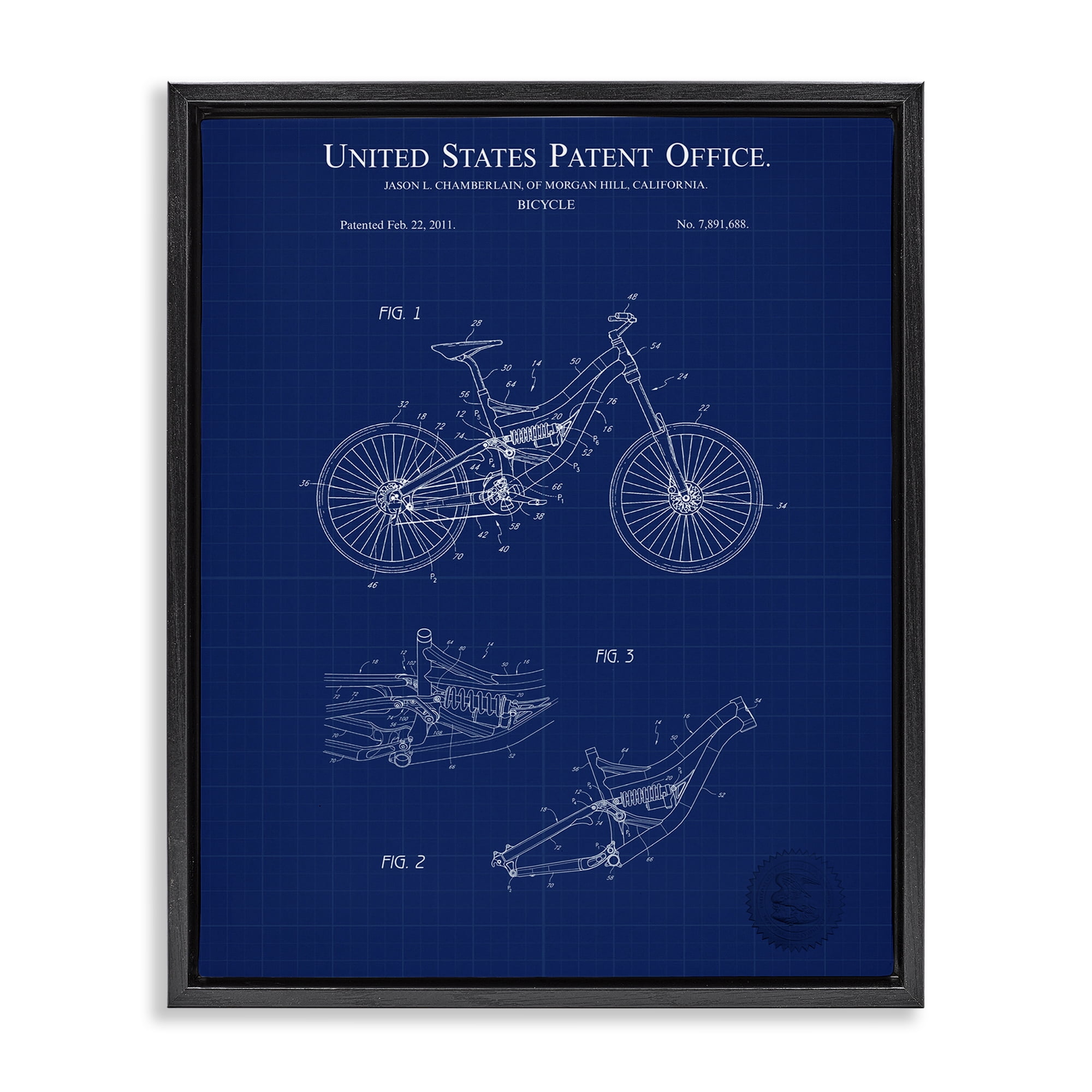 Stupell Industries Detailed Bicycle Blueprint Transportation Painting Black Floater Framed Art Print Wall Art, 25 x 31