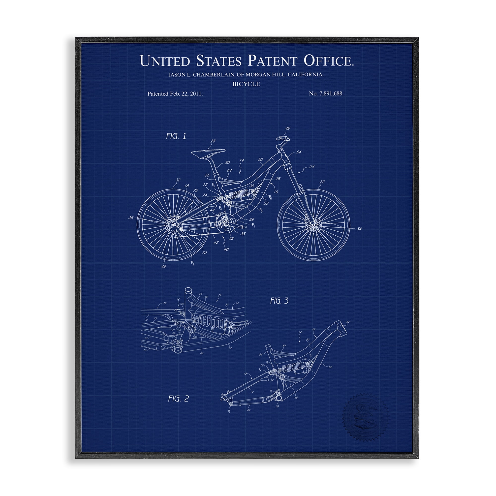 Stupell Industries Detailed Bicycle Blueprint Transportation Painting Black Framed Art Print Wall Art, 11 x 14
