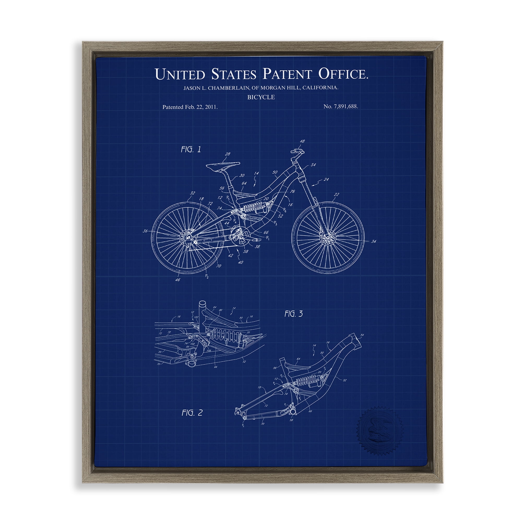 Stupell Industries Detailed Bicycle Blueprint Transportation Painting Brown Floater Framed Art Print Wall Art, 25 x 31