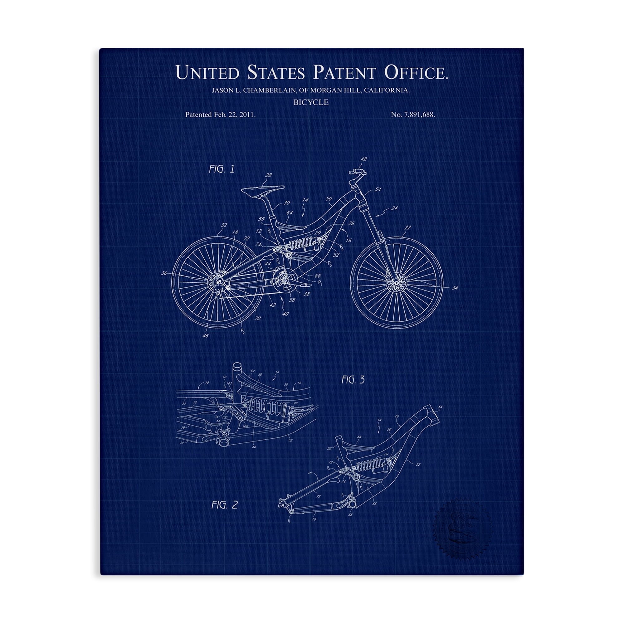 Stupell Industries Detailed Bicycle Blueprint Transportation Painting Gallery Wrapped Canvas Art Print Wall Art, 36 x 48