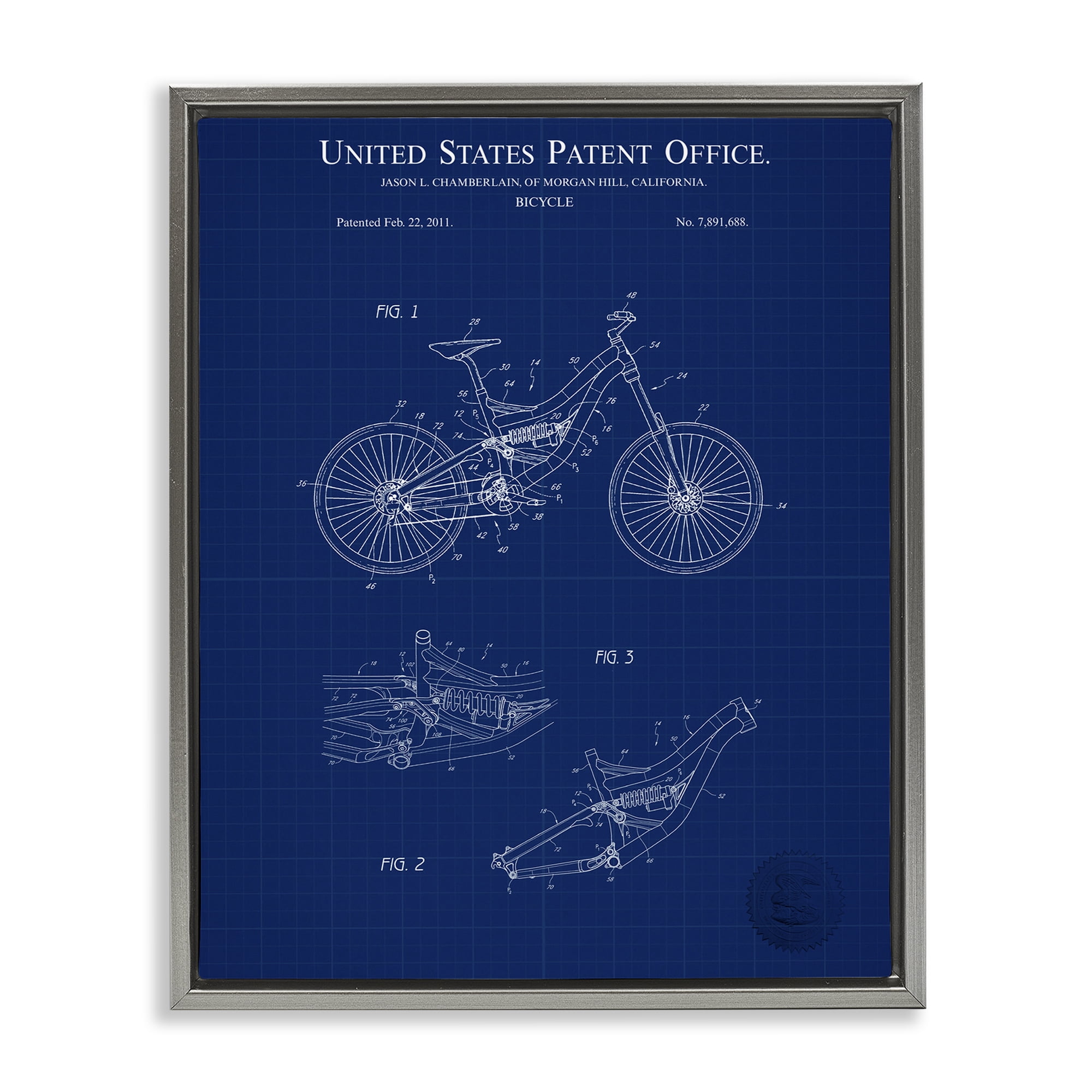 Stupell Industries Detailed Bicycle Blueprint Transportation Painting Gray Floater Framed Art Print Wall Art, 25 x 31