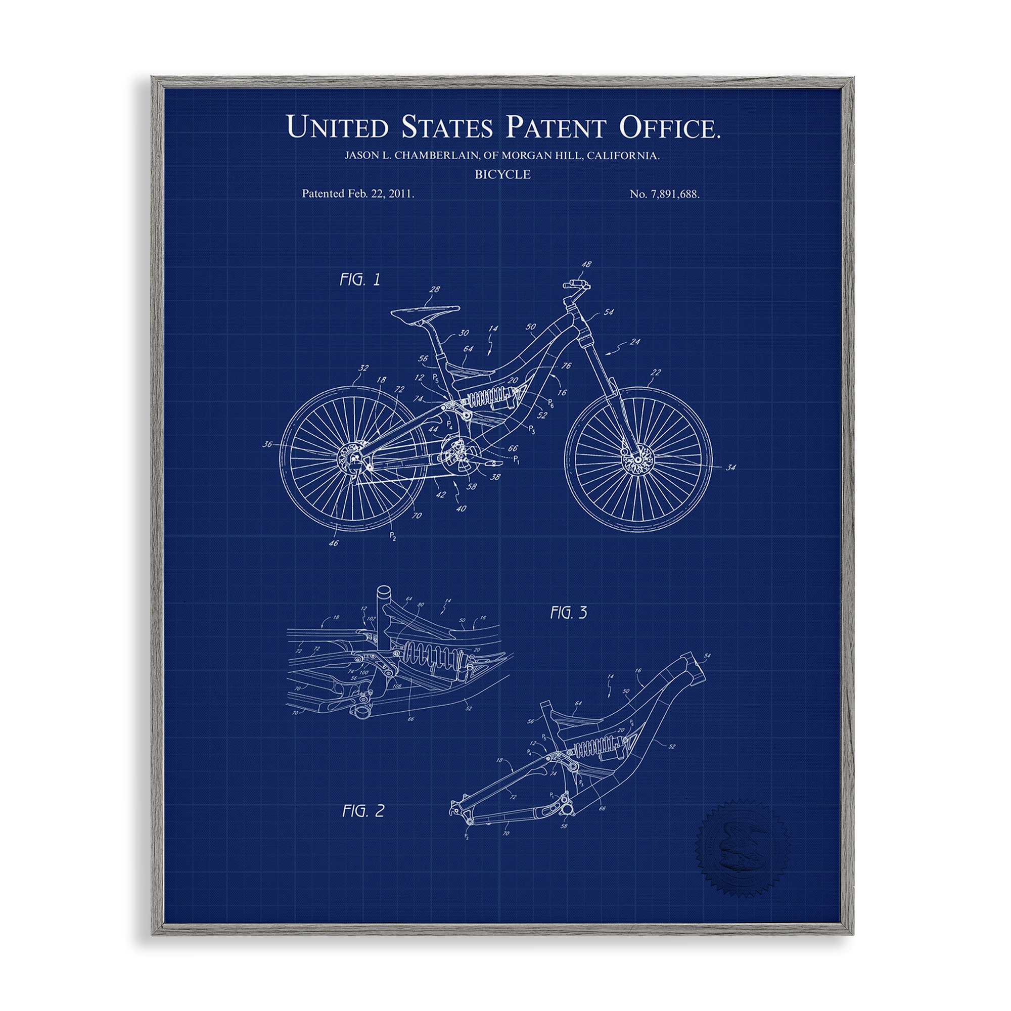 Stupell Industries Detailed Bicycle Blueprint Transportation Painting Gray Framed Art Print Wall Art, 16 x 20