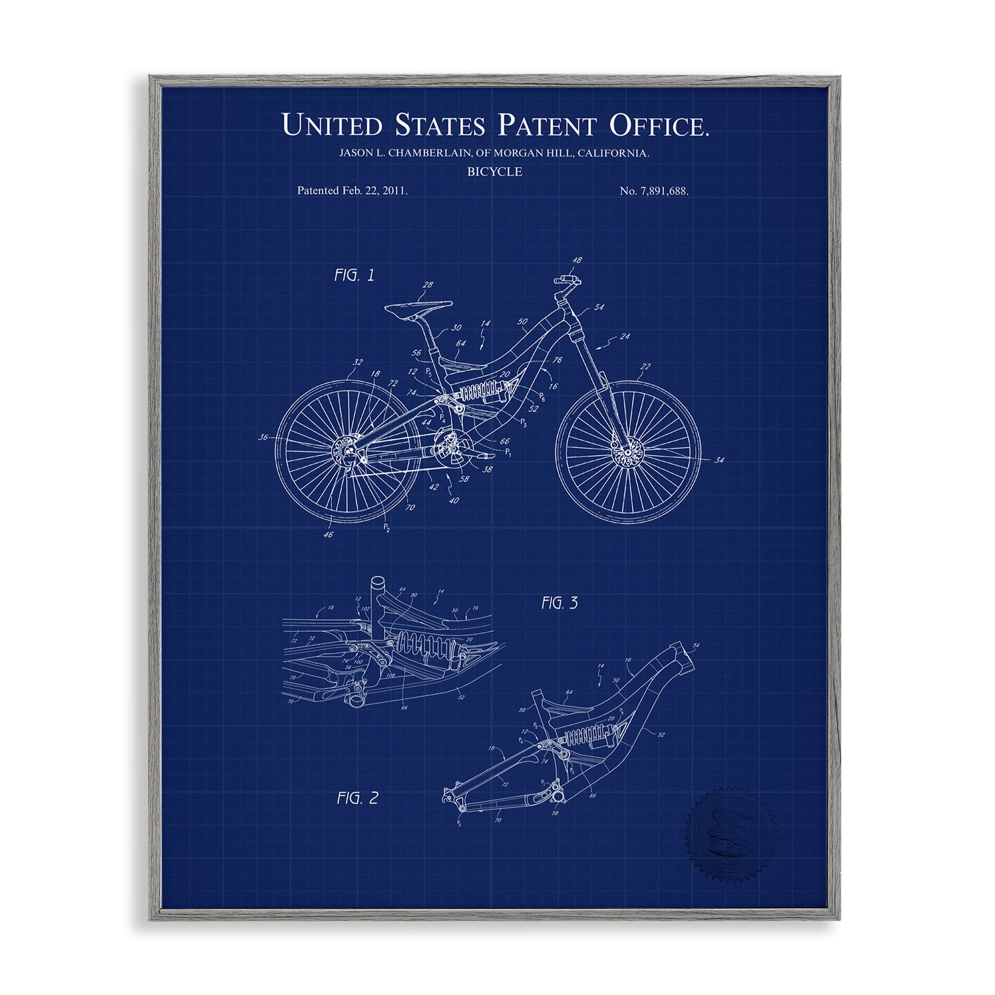 Stupell Industries Detailed Bicycle Blueprint Transportation Painting Gray Framed Art Print Wall Art, 24 x 30