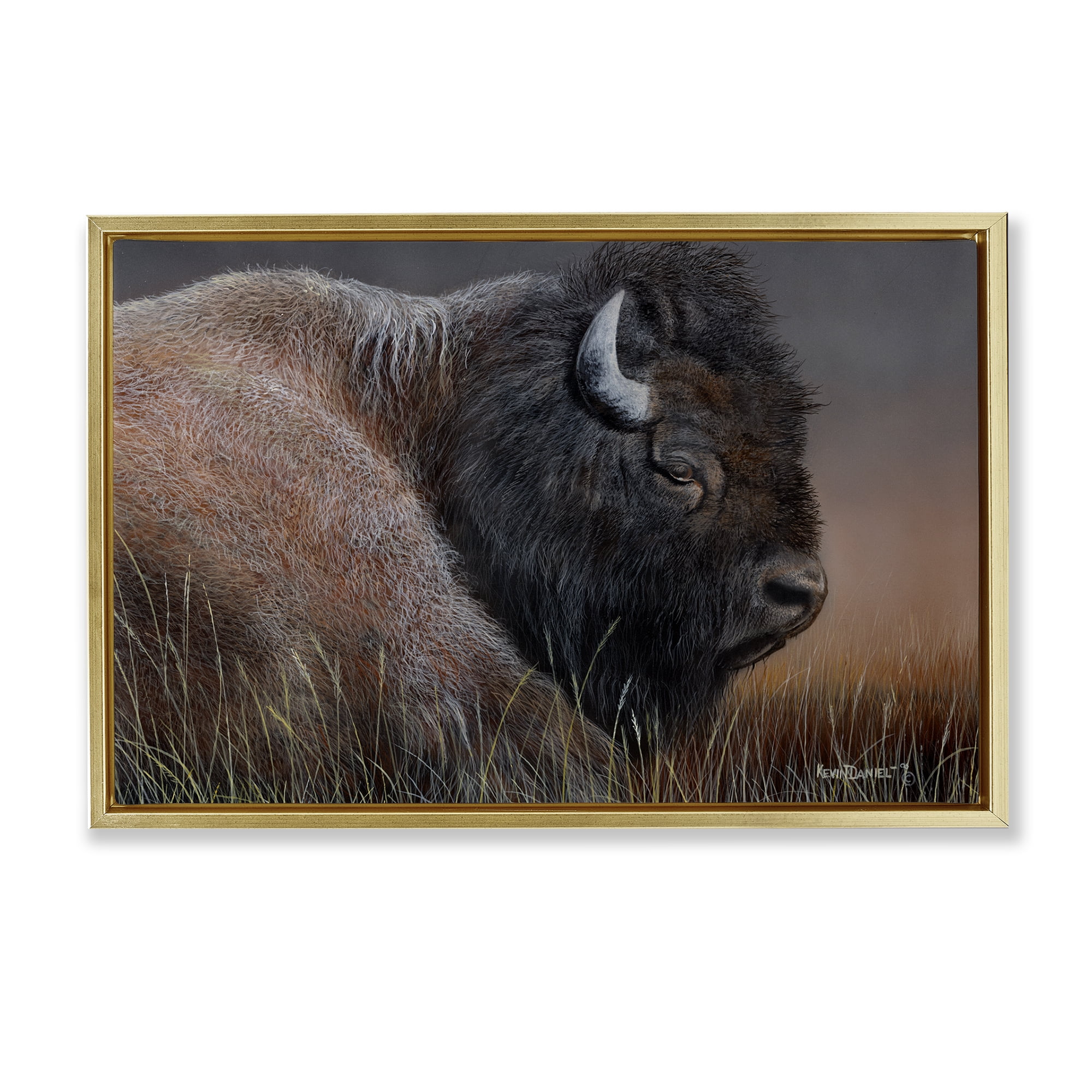 Stupell Industries Detailed Bison Close Up Animals Painting Gold Floater Framed Canvas Art Print Wall Art, 31 x 21