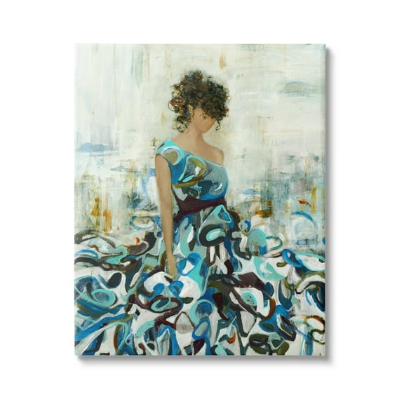 Stupell Industries Detailed Blue Dress Gown Woman Layered Background Canvas Wall Art, 16 x 20, Design by Lisa Ridgers