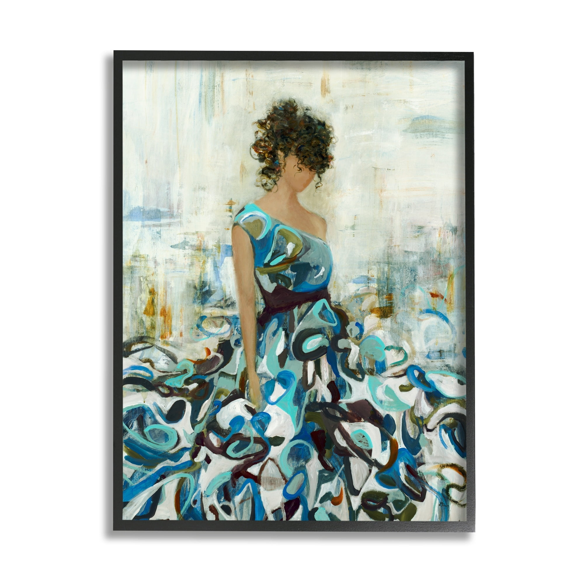 Detailed Blue Dress Gown Woman Canvas Print with Black Frame