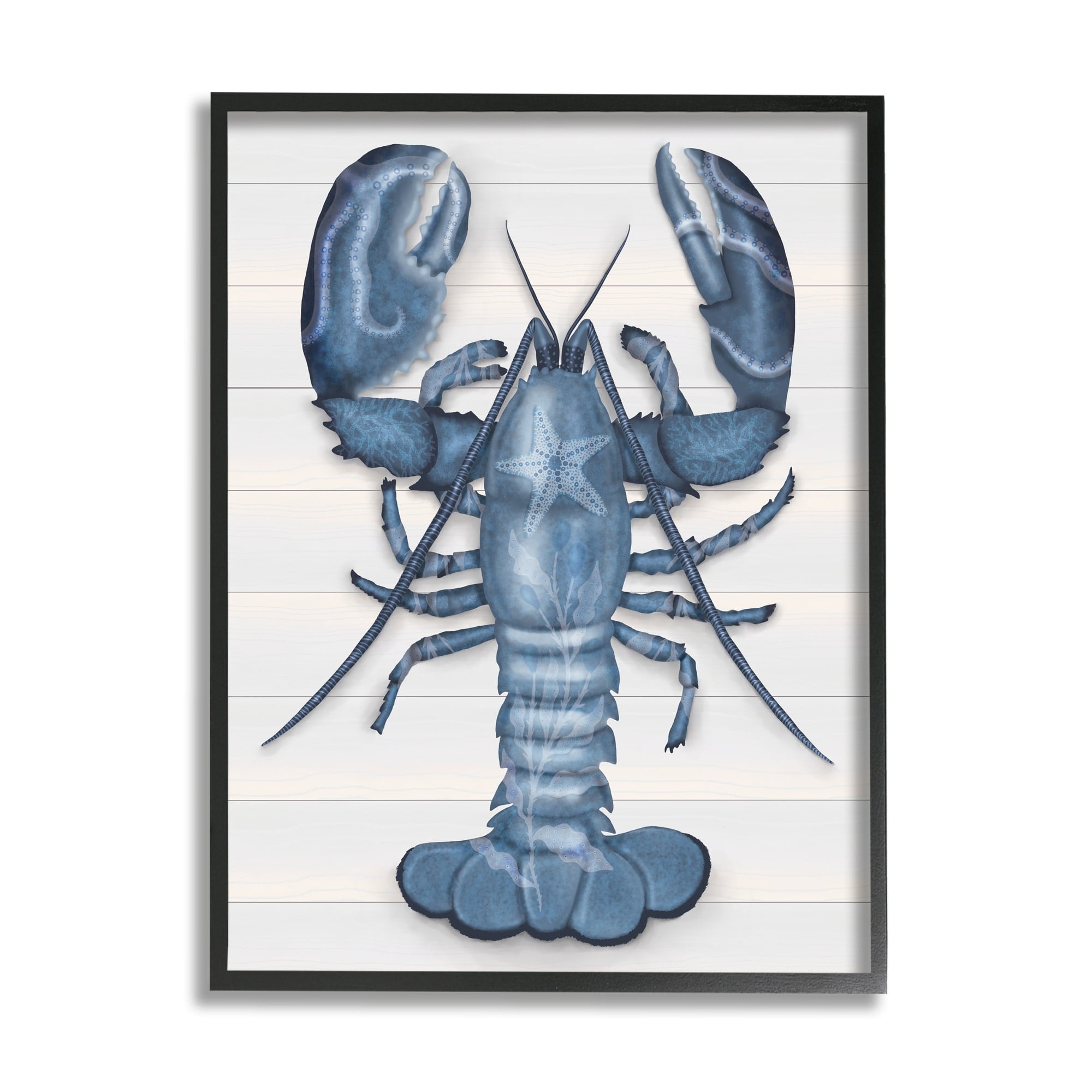 Stupell Industries Detailed Blue Lobster Starfish Botanical Motif Panels Graphic Art Black Framed Art Print Wall Art, Design by Darlene Seale