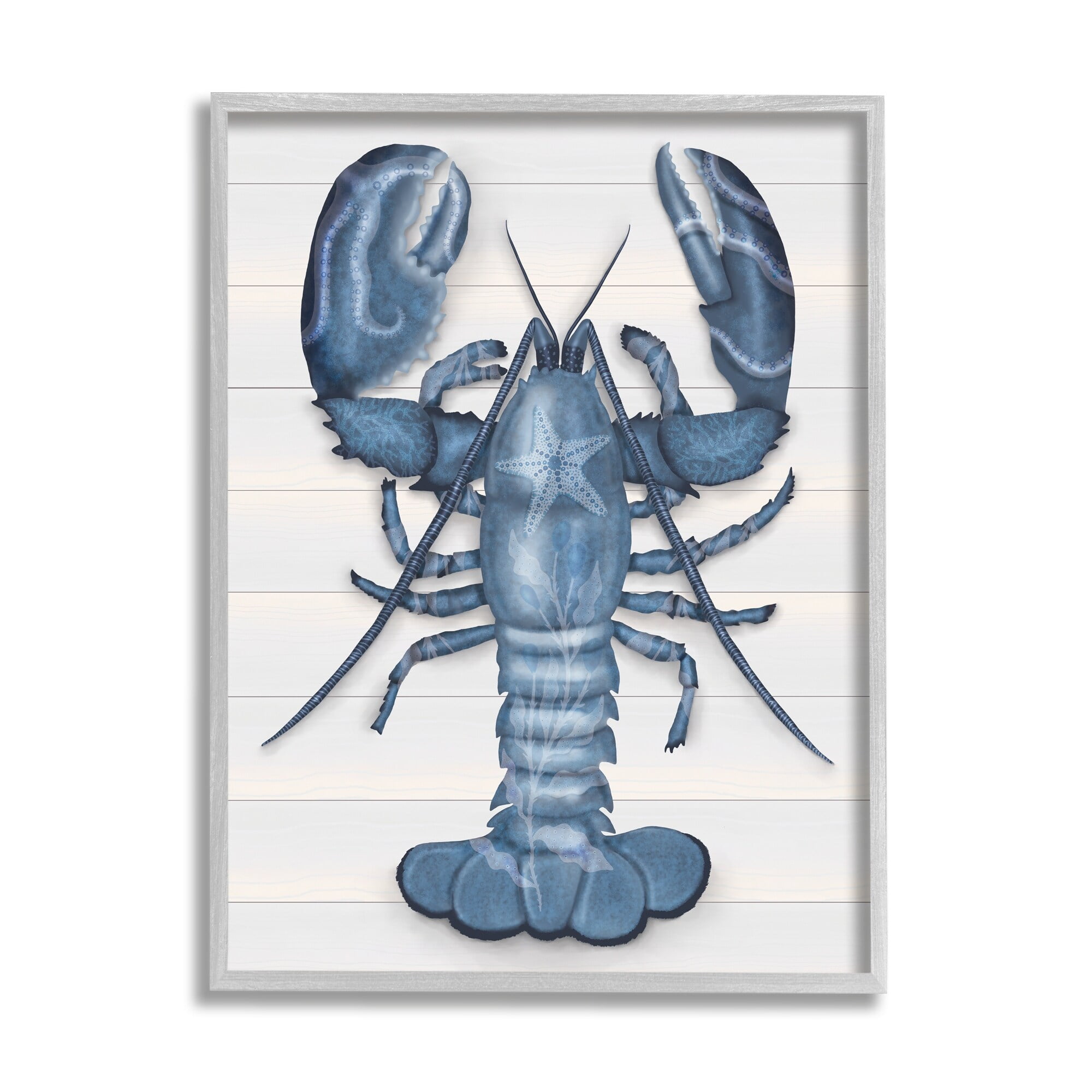 Stupell Industries Detailed Blue Lobster Starfish Botanical Motif Panels Graphic Art Gray Framed Art Print Wall Art, Design by Darlene Seale