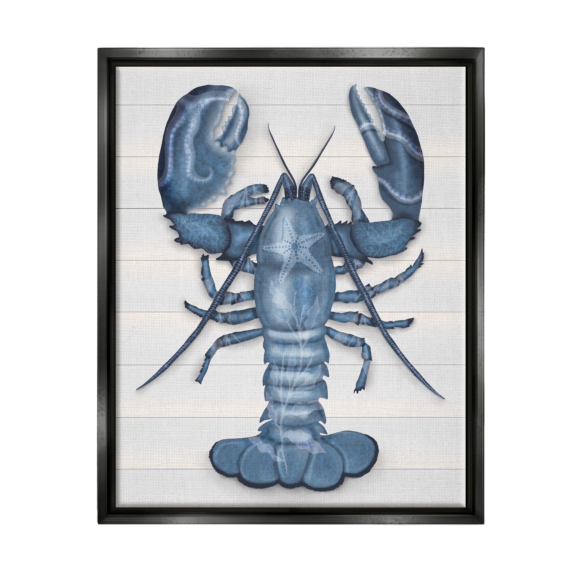 Stupell Industries Detailed Blue Lobster Starfish Botanical Motif Panels Graphic Art Jet Black Floating Framed Canvas Print Wall Art, Design by Darlene Seale