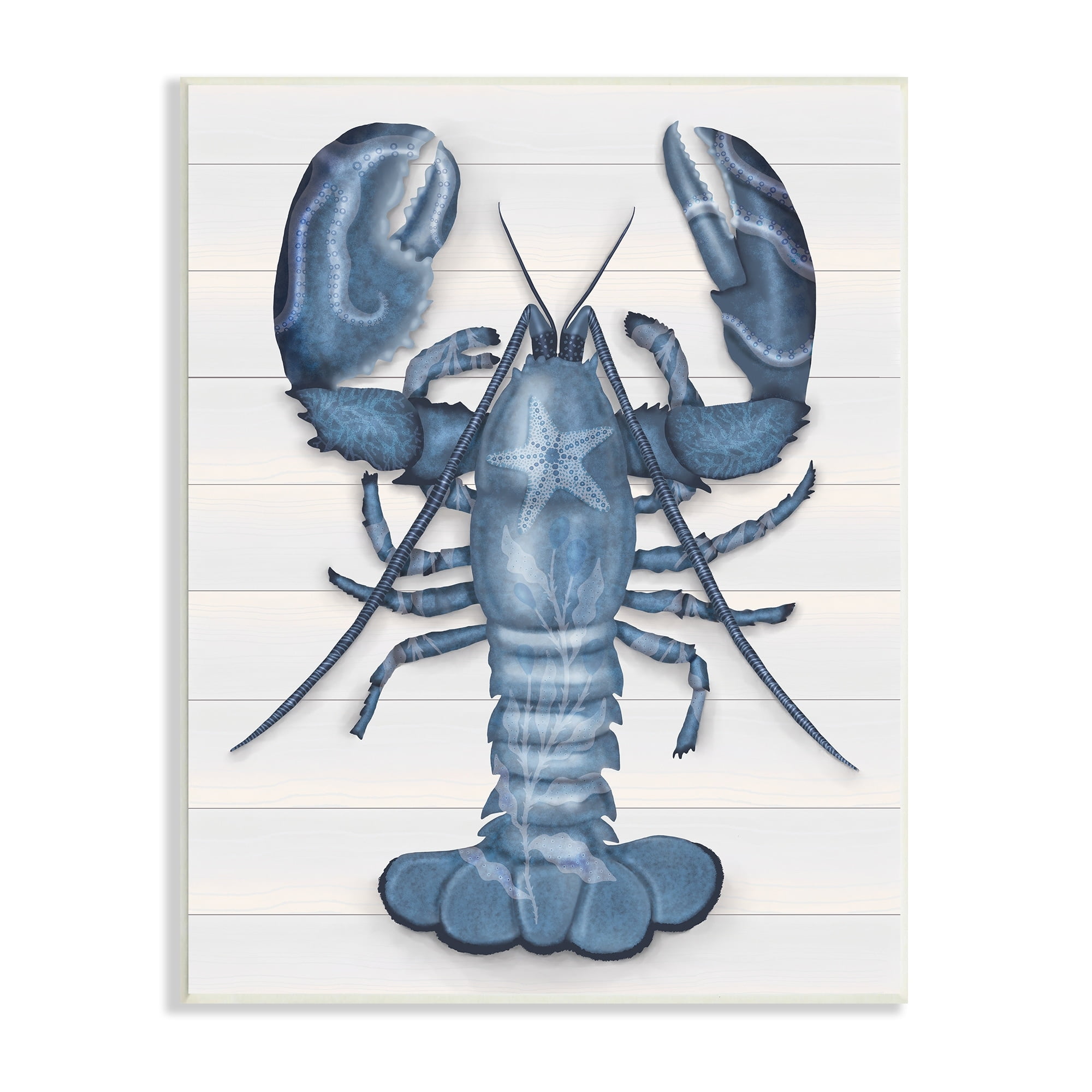Stupell Industries Detailed Blue Lobster Starfish Botanical Motif Panels Graphic Art Unframed Art Print Wall Art, Design by Darlene Seale