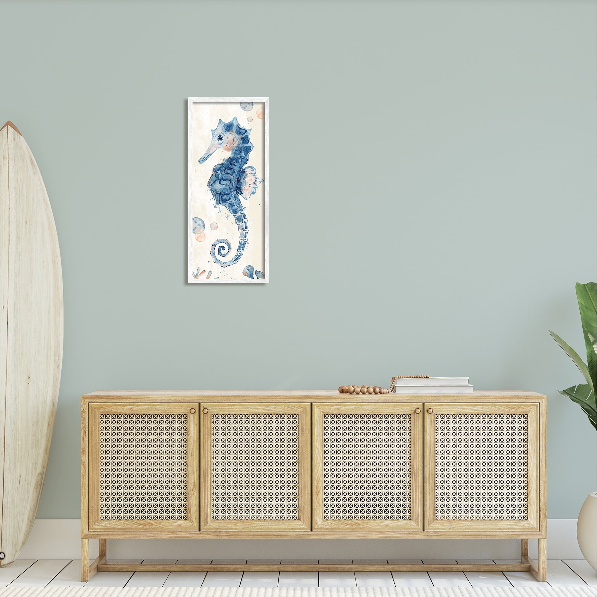 Stupell Industries Detailed Blue Seahorse Underwater Coral Watercolor , 13 x 30, Design by ND Art