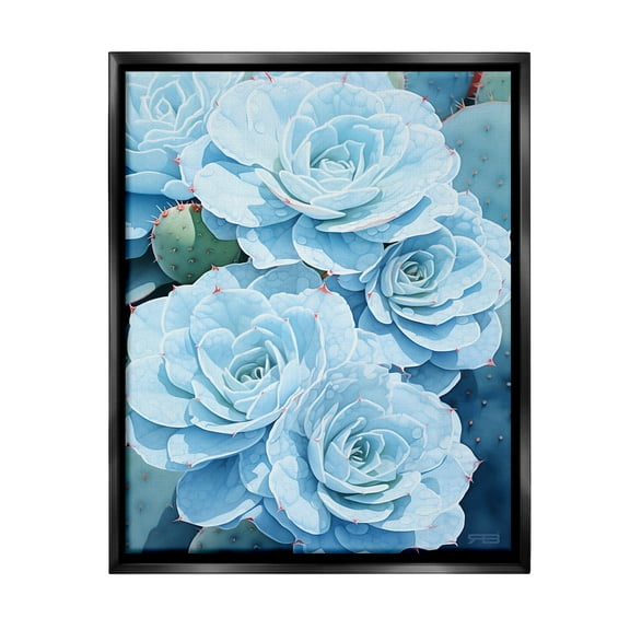 Stupell Industries Detailed Blue Succulents Botanical & Floral Painting Black Floater Framed Canvas Art Print Wall Art, 17 x 21