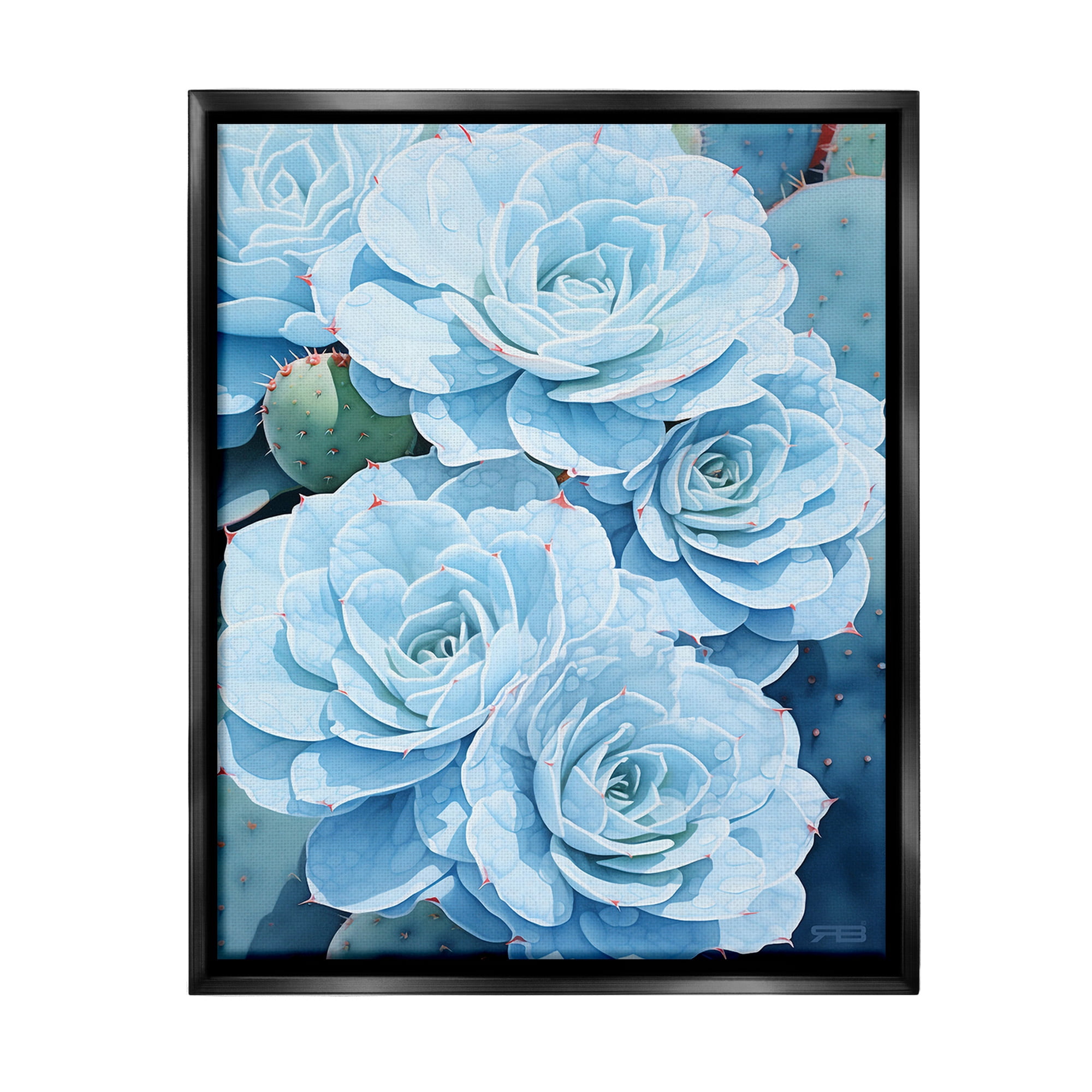 Stupell Industries Detailed Blue Succulents Botanical & Floral Painting Black Floater Framed Canvas Art Print Wall Art, 25 x 31
