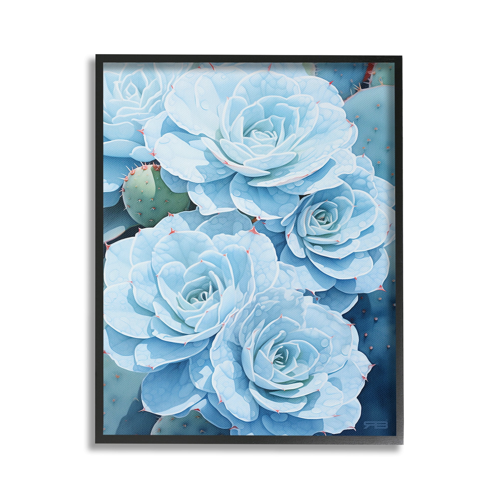 Stupell Industries Detailed Blue Succulents Botanical & Floral Painting Black Framed Art Print Wall Art, 24 x 30