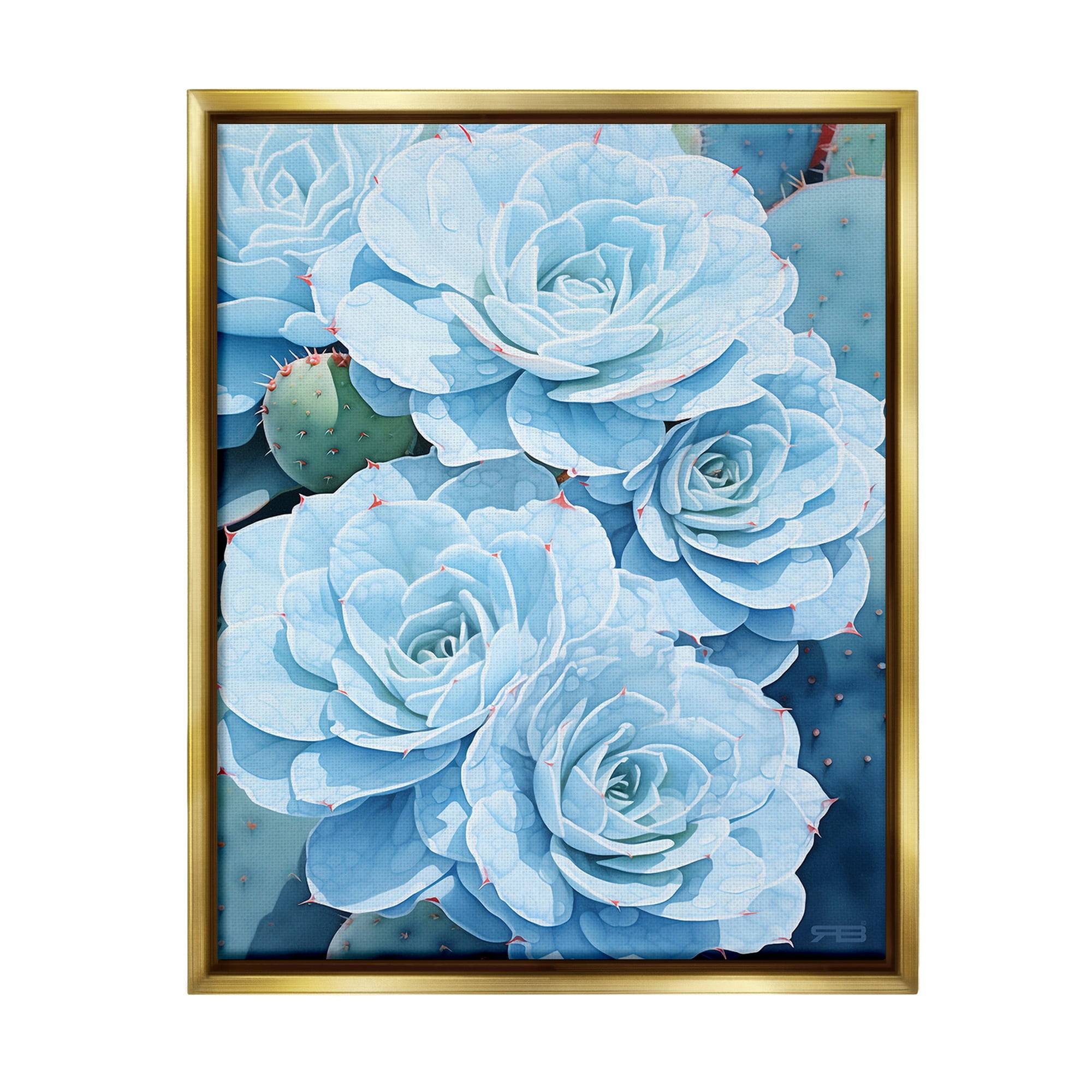 Stupell Industries Detailed Blue Succulents Botanical & Floral Painting Gold Floater Framed Canvas Art Print Wall Art, 17 x 21