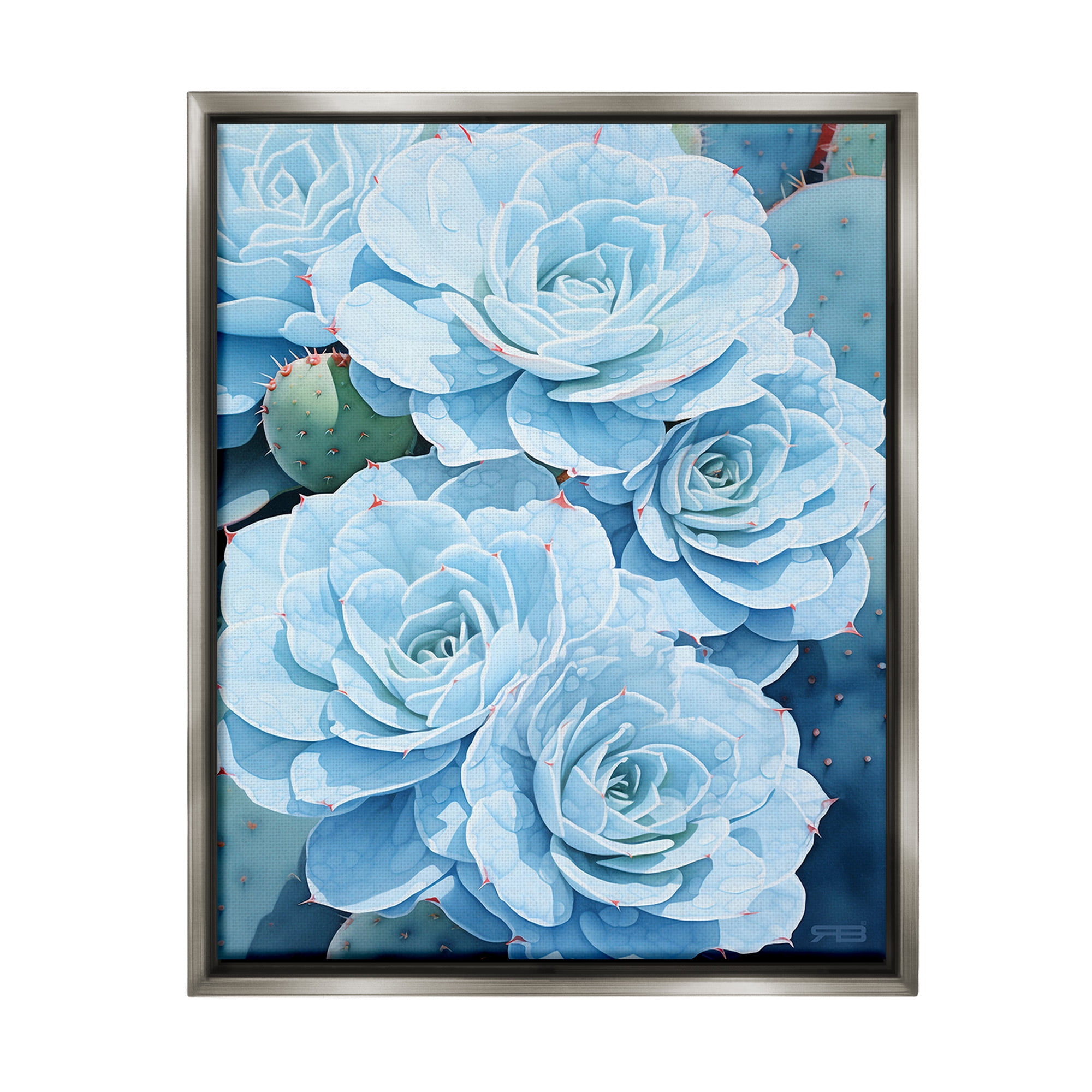 Stupell Industries Detailed Blue Succulents Botanical & Floral Painting Gray Floater Framed Canvas Art Print Wall Art, 25 x 31