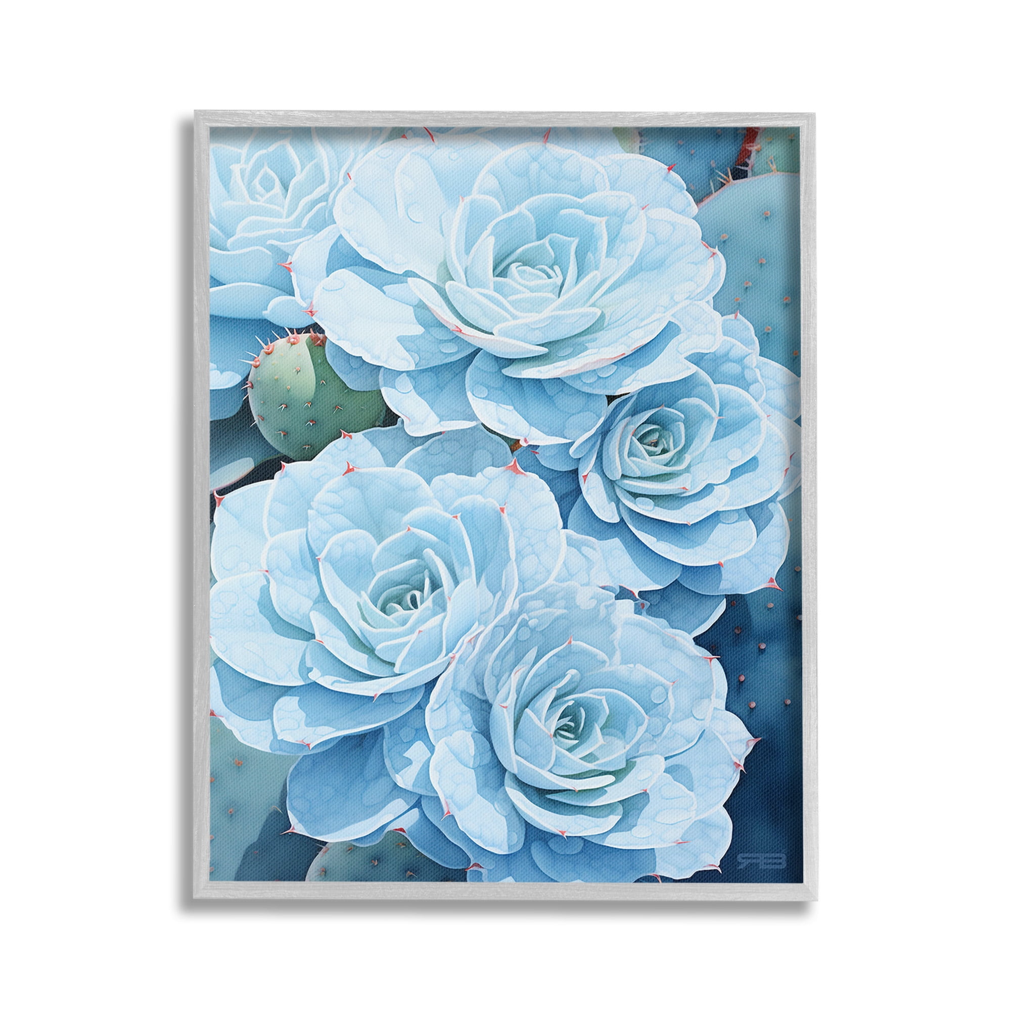 Stupell Industries Detailed Blue Succulents Botanical & Floral Painting Gray Framed Art Print Wall Art, 16 x 20