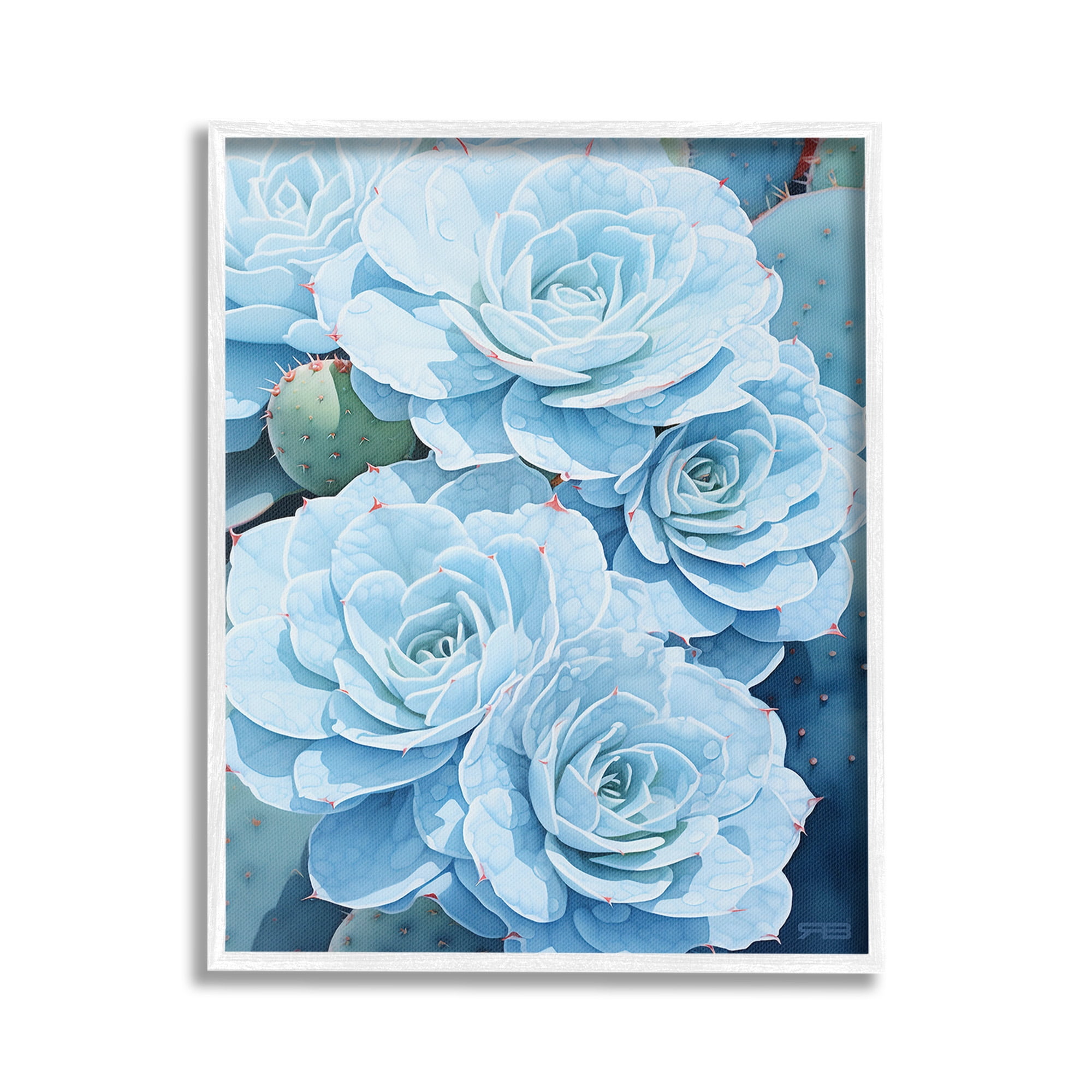 Stupell Industries Detailed Blue Succulents Botanical & Floral Painting White Framed Art Print Wall Art, 16 x 20