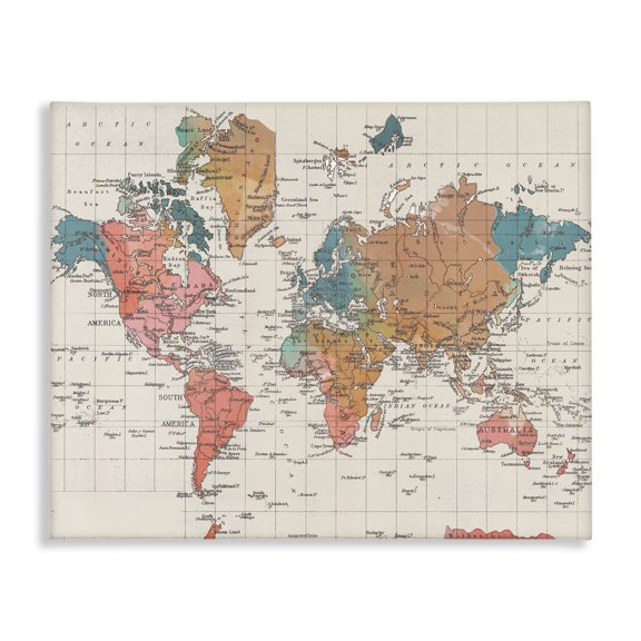 Stupell Industries Bohemian Detailed Boho World Map Canvas Art, 20 x 16, by Elizabeth Medley