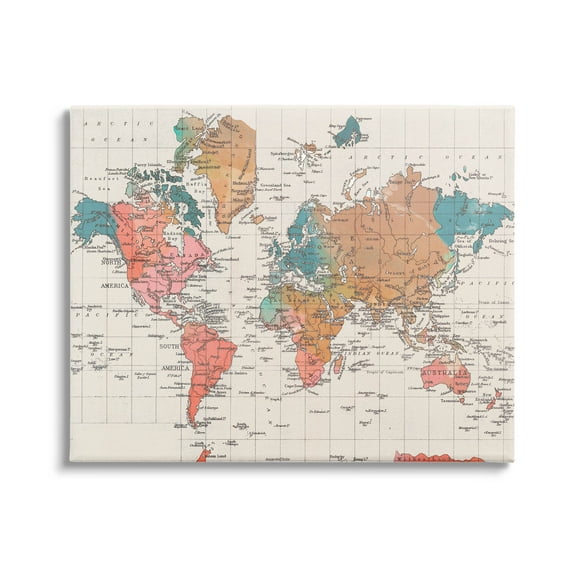 Stupell Industries Detailed Boho World Map Graphic Art Gallery Wrapped Canvas Print Wall Art, Design by Elizabeth Medley