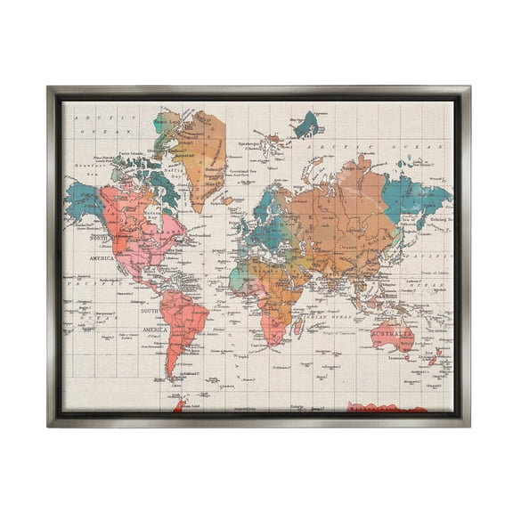 Stupell Industries Detailed Boho World Map Graphic Art Luster Gray Floating Framed Canvas Print Wall Art, Design by Elizabeth Medley
