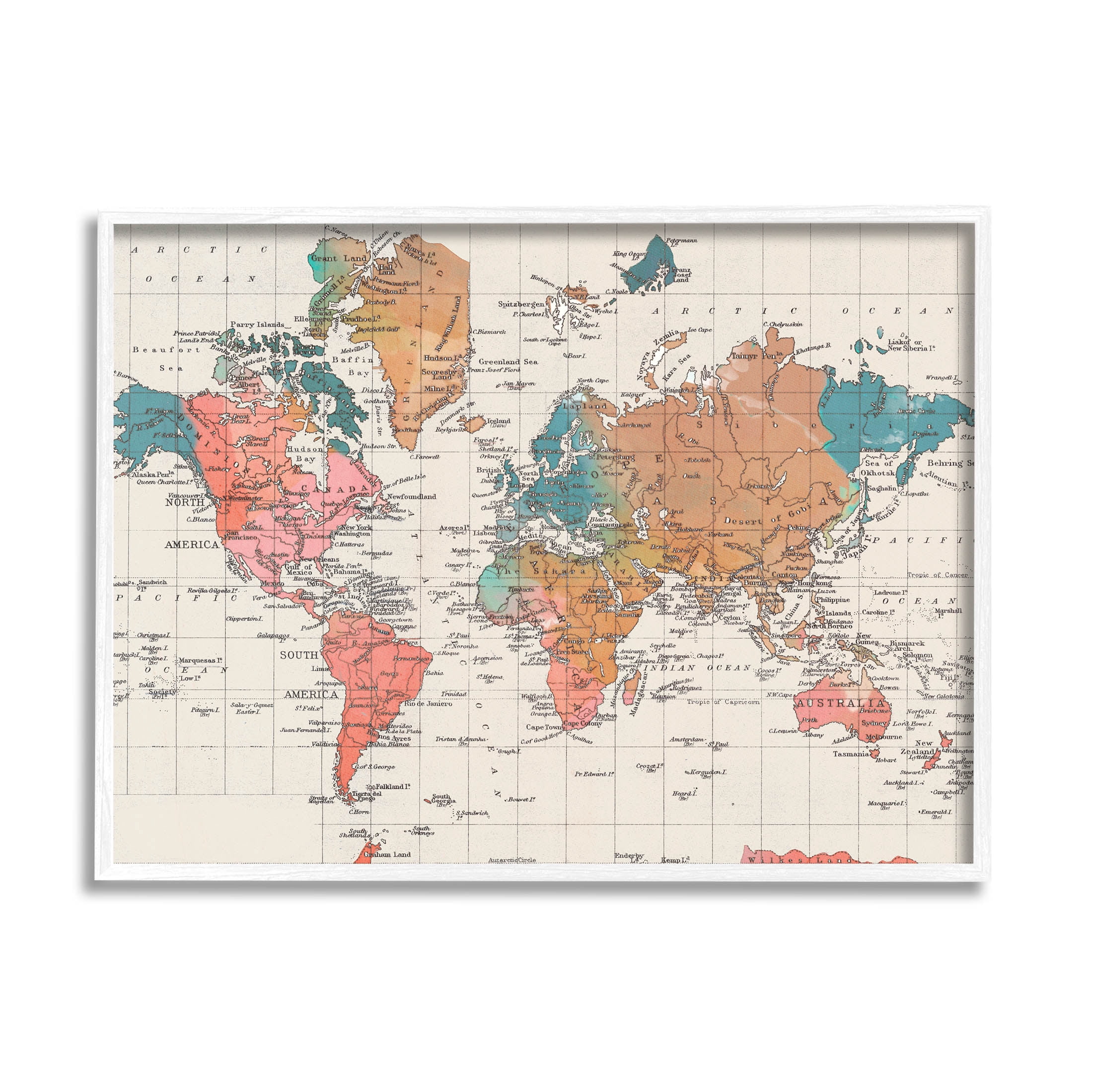 Stupell Industries Detailed Boho World Map Graphic Art White Framed Art Print Wall Art, Design by Elizabeth Medley