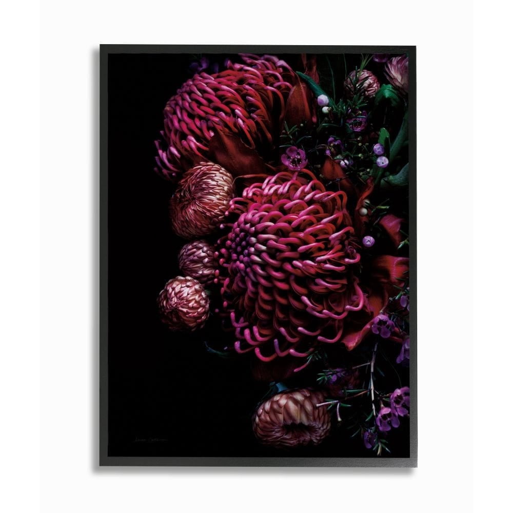Stupell Industries Detailed Bouquet Tropical Flowers Red Pink Photograph Framed Wall Art Design by Elise Catterall, 11" x 14", Gray Framed