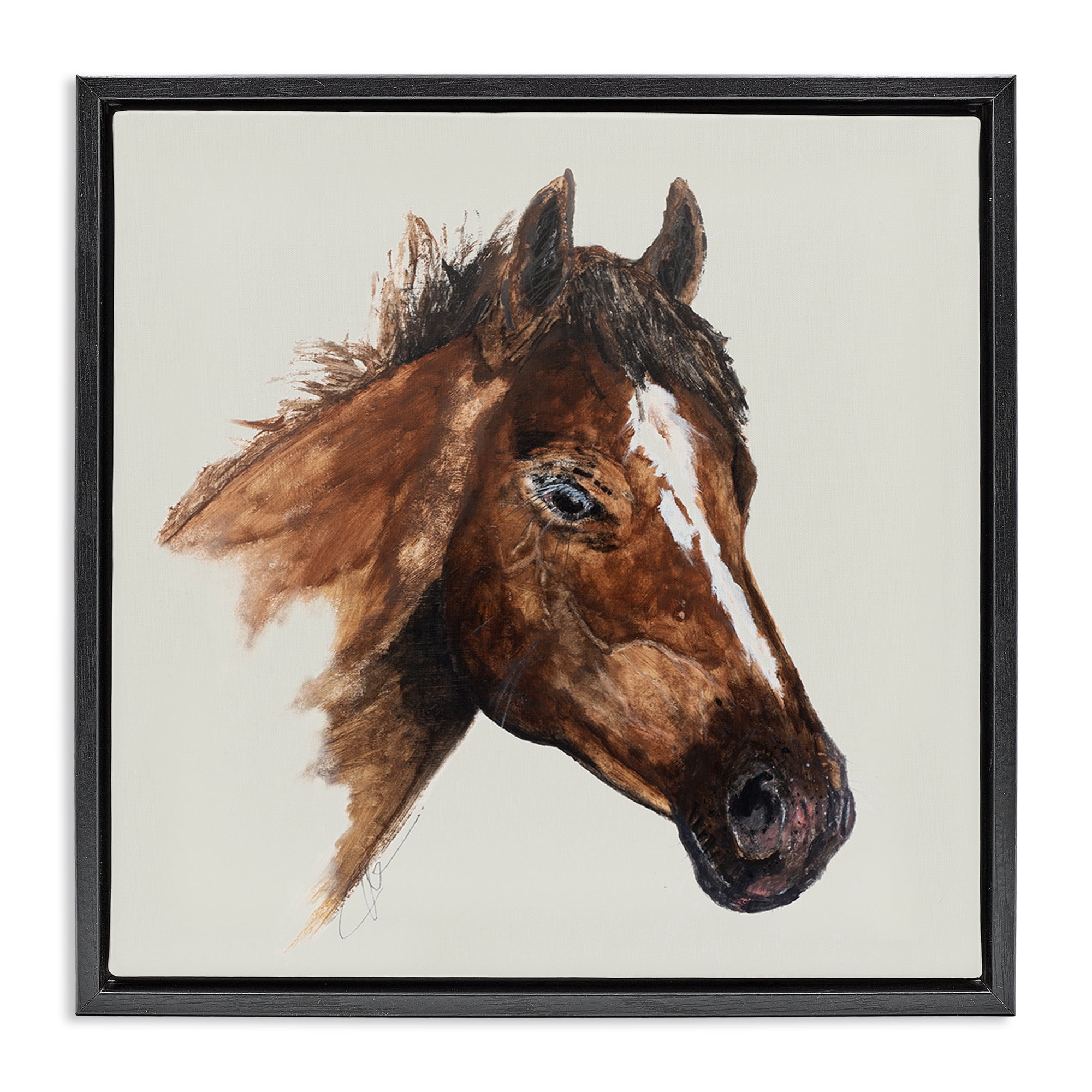 Stupell Industries Detailed Brown Horse Animals Painting Black Floater Framed Canvas Art Print Wall Art, 25 x 25