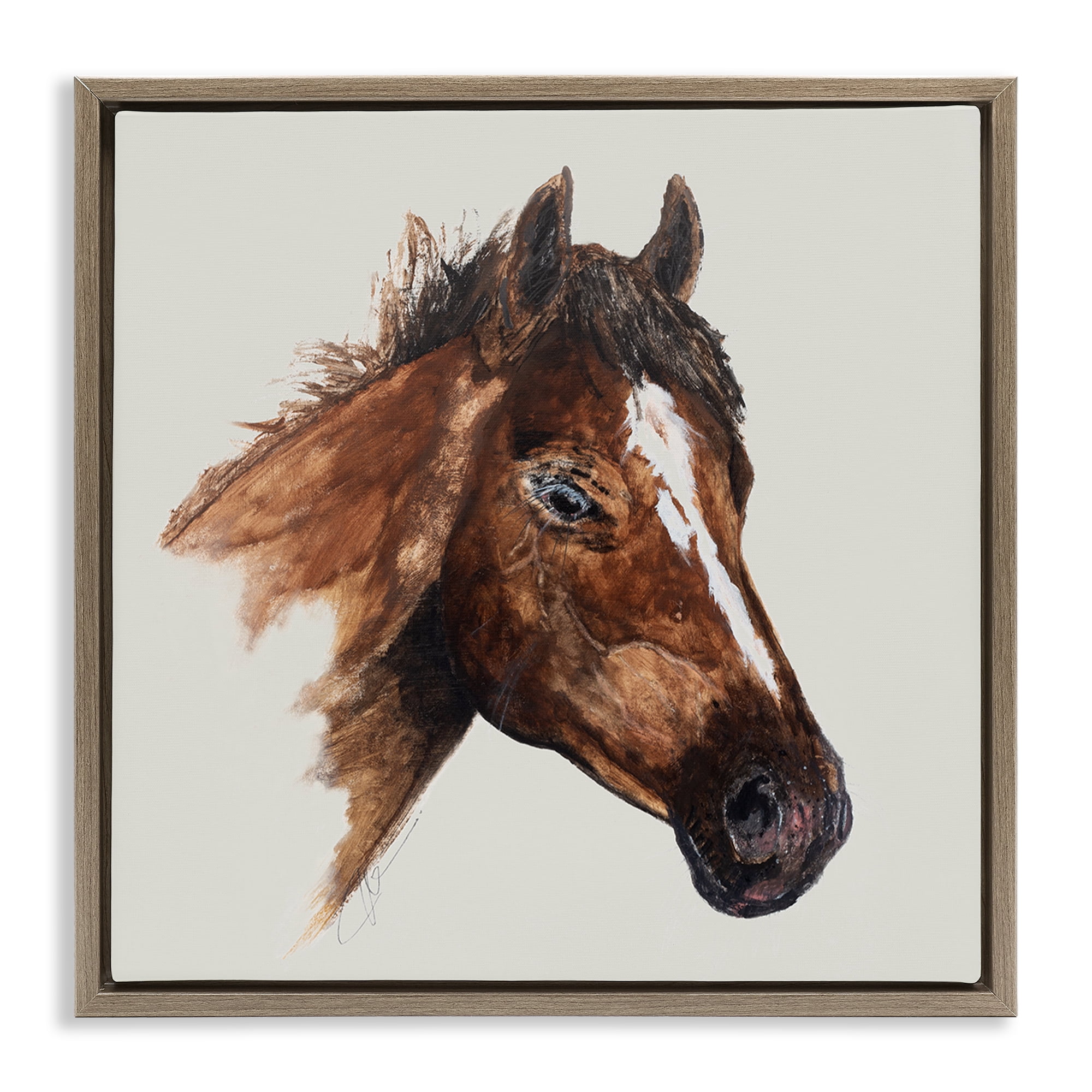 Stupell Industries Detailed Brown Horse Animals Painting Brown Floater Framed Canvas Art Print Wall Art, 25 x 25