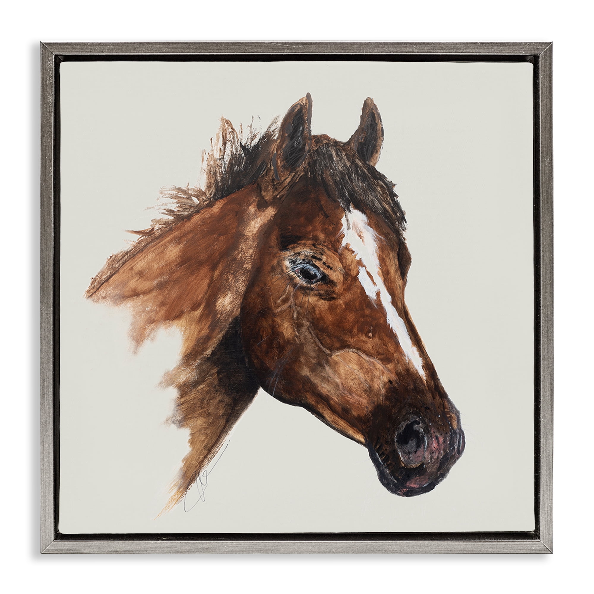 Stupell Industries Detailed Brown Horse Animals Painting Gray Floater Framed Canvas Art Print Wall Art, 18 x 18