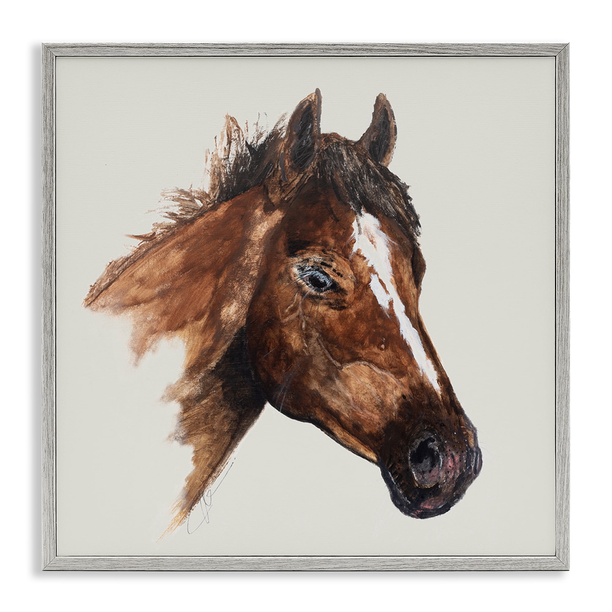 Stupell Industries Detailed Brown Horse Animals Painting Gray Framed Art Print Wall Art, 17 x 17