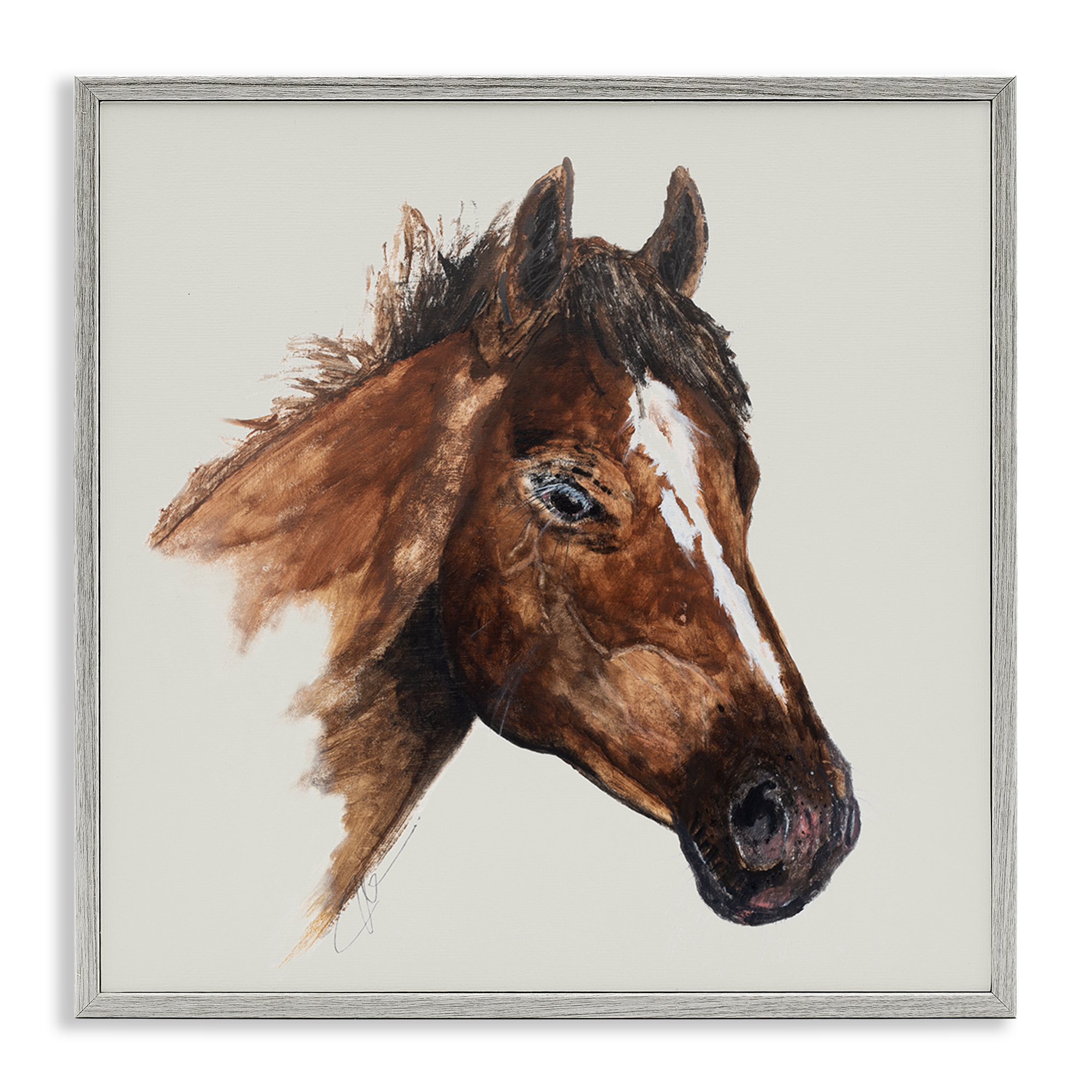 Stupell Industries Detailed Brown Horse Animals Painting Gray Framed Art Print Wall Art, 24 x 24