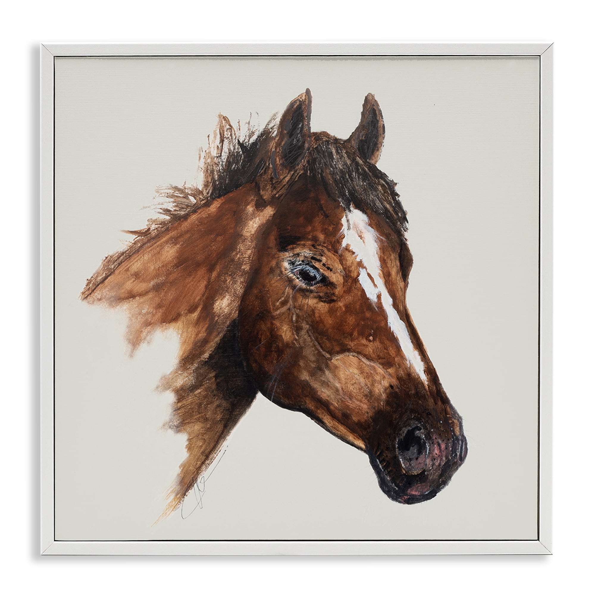 Stupell Industries Detailed Brown Horse Animals Painting White Framed Art Print Wall Art, 17 x 17