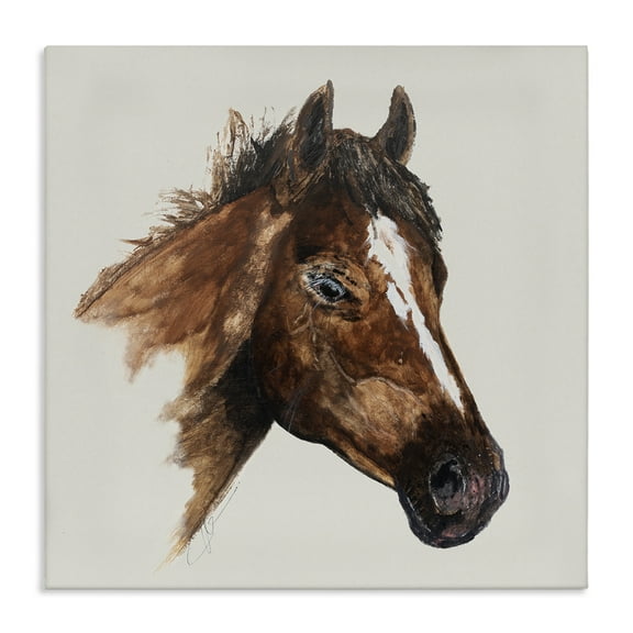 Stupell Industries Detailed Brown Horse Animals Painting Wrapped Canvas Art Print Wall Art, 17 x 17