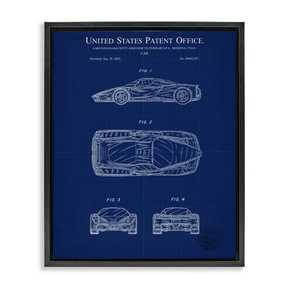 Stupell Industries Detailed Car Blueprint Transportation Painting Black Floater Framed Art Print Wall Art, 17 x 21