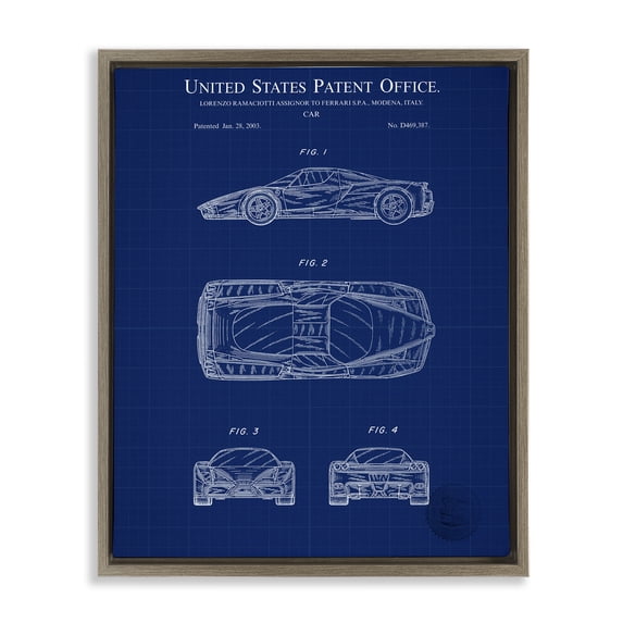 Stupell Industries Industrial Detailed Car Blueprint Brown Floating Frame Canvas Art, 17 x 21, by Karl Hronek