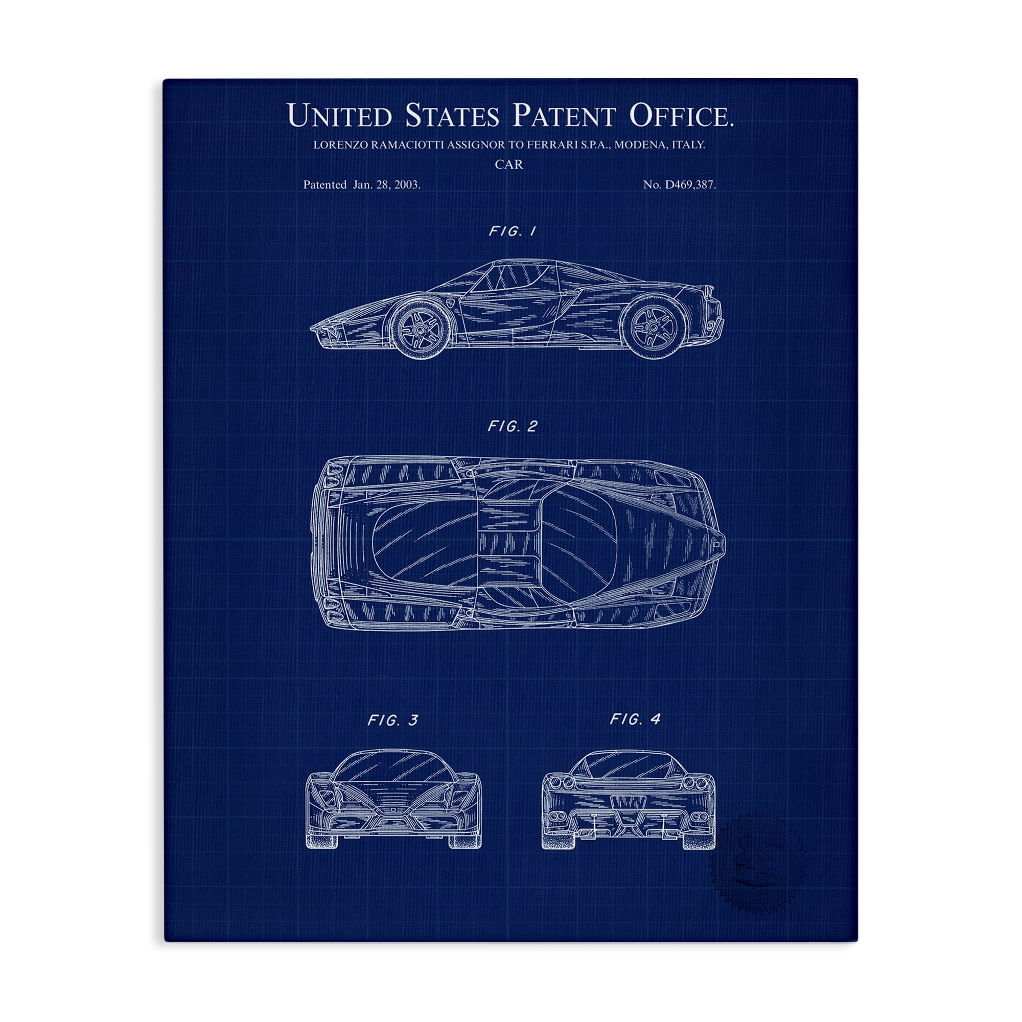 Stupell Industries Detailed Car Blueprint Transportation Painting Gallery Wrapped Canvas Art Print Wall Art, 16 x 20