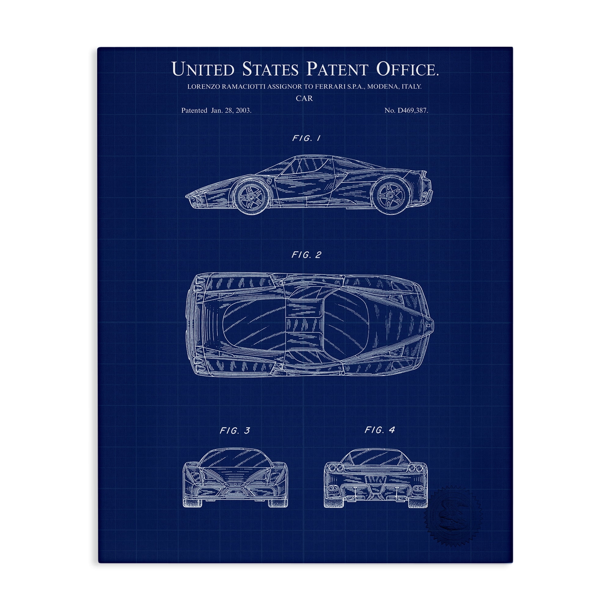 Stupell Industries Detailed Car Blueprint Transportation Painting Gallery Wrapped Canvas Art Print Wall Art, 36 x 48