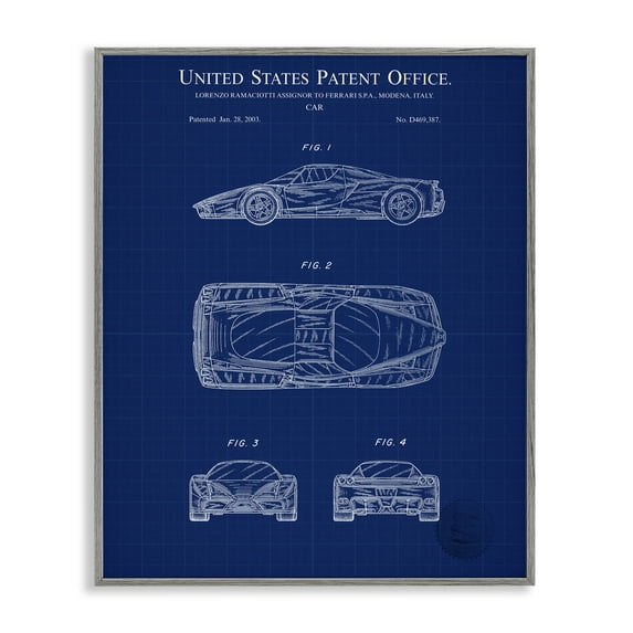 Stupell Industries Detailed Car Blueprint Transportation Painting Gray Framed Art Print Wall Art, 24 x 30