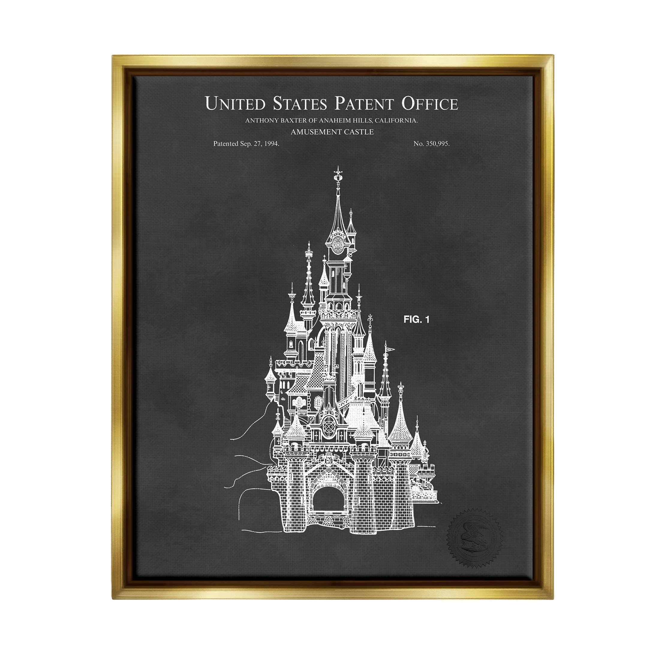 Stupell Industries Detailed Castle Diagram Chart Graphic Art Metallic Gold Floating Framed Canvas Print Wall Art, Design by Karl Hronek