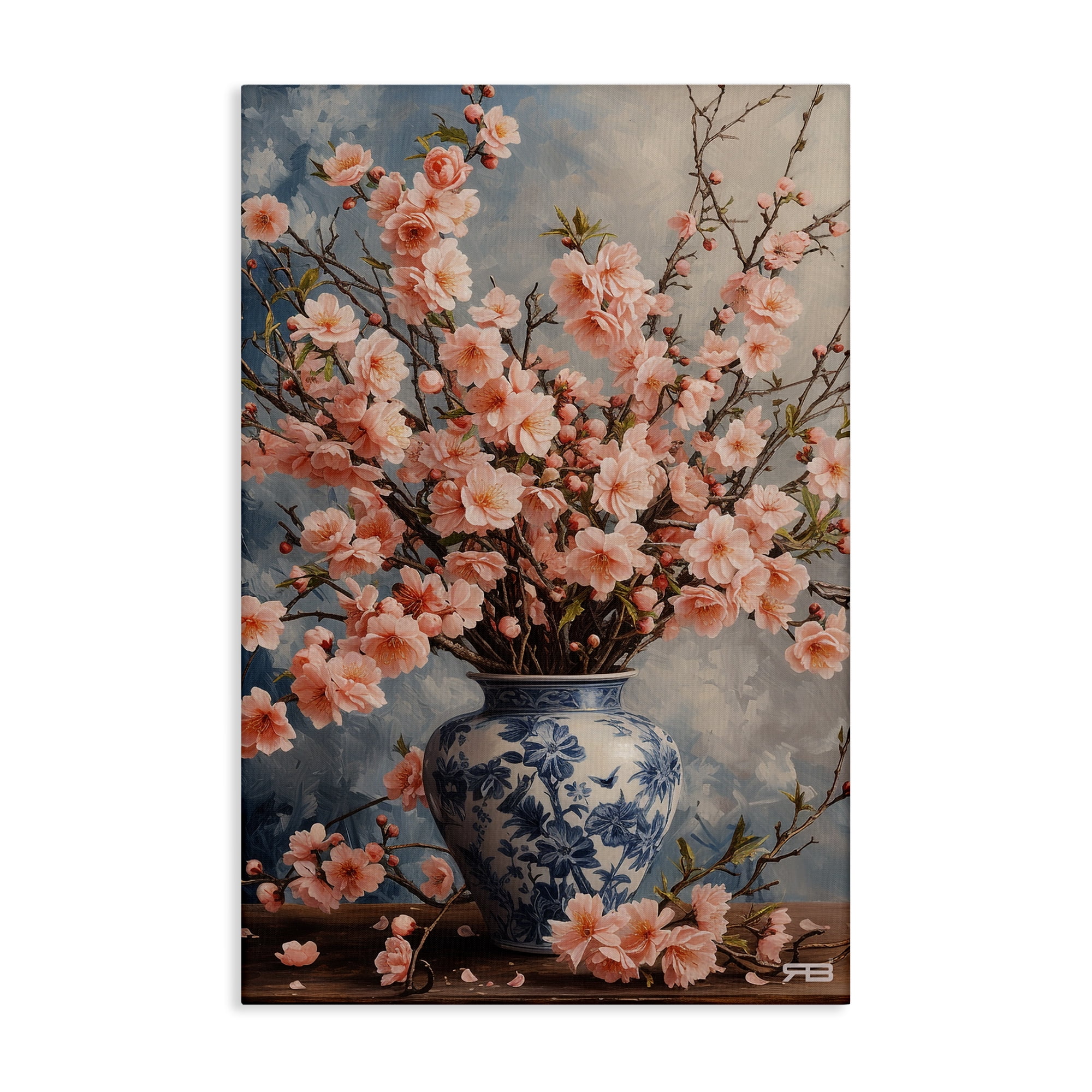 Stupell Industries Detailed Cherry Blossom Vase Botanical & Floral Painting Gallery Wrapped Canvas Art Print Wall Art, 20 x 30