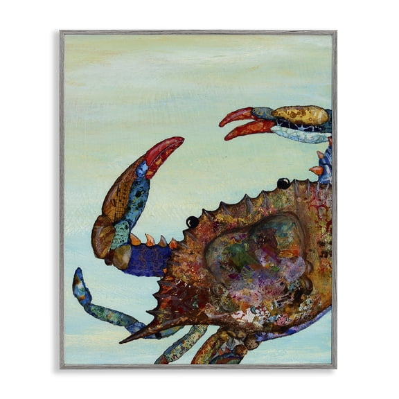 Stupell Industries Detailed Collage Crab Gray Framed Giclee Art design by Lisa Morales, 30 x 24