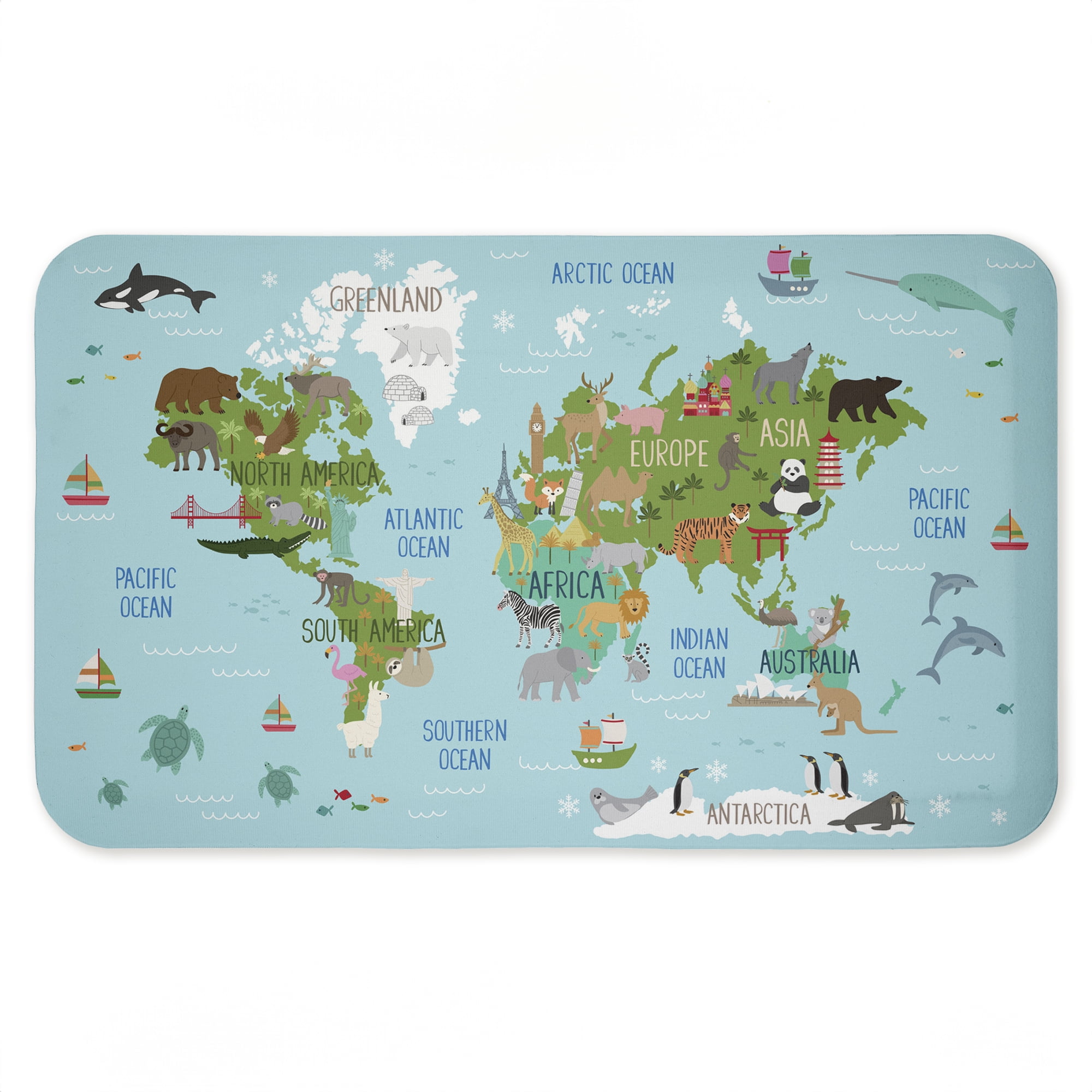 Stupell Industries Detailed Continents with Animals Printed Anti-Fatigue Floor Mat, design by Lisa Perry Whitebutton