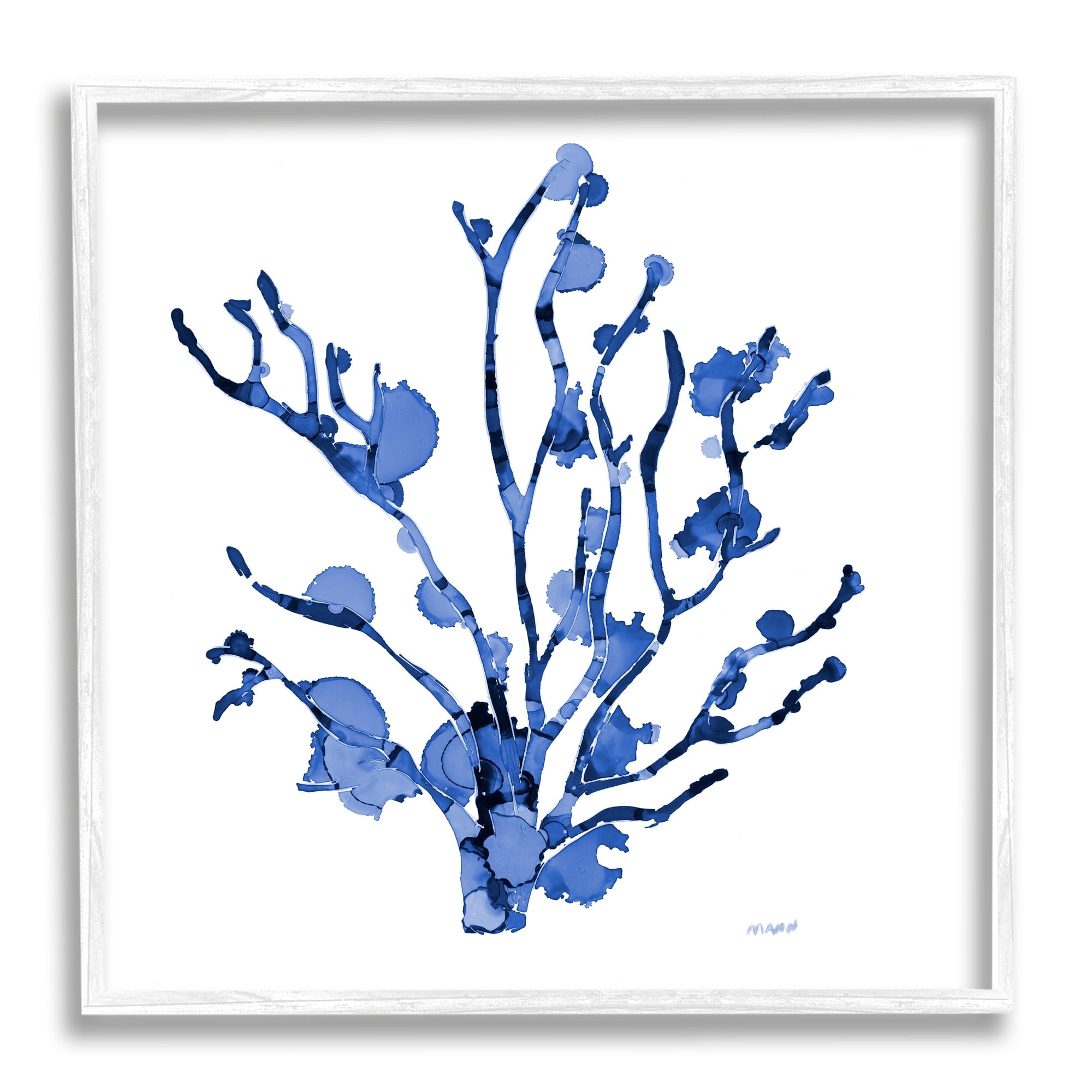 Stupell Industries Detailed Coral Sea Life Blue Watery Pattern Painting White Framed Art Print Wall Art, Design by Patti Mann